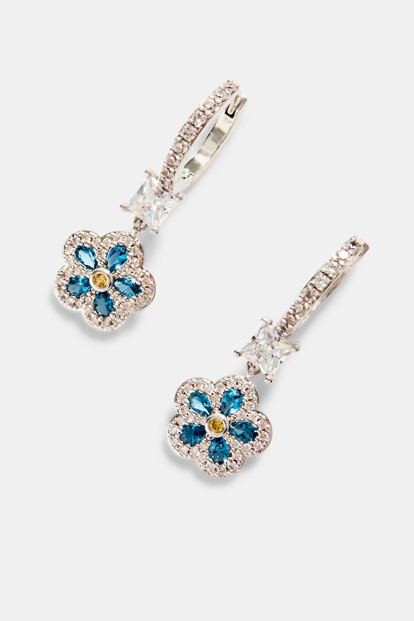 925 Sterling SLV Turquoise & CZ Floral Drop Earrings for Women