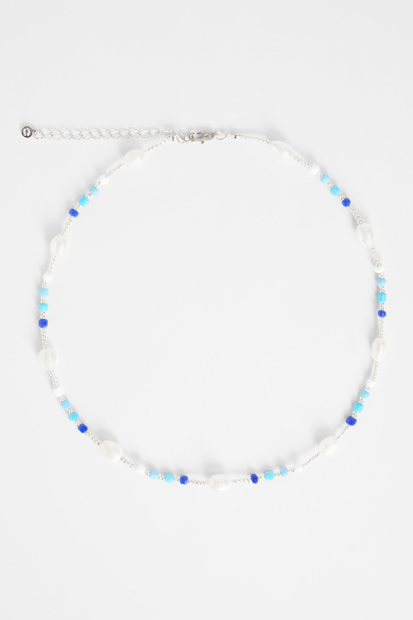 7mm Freshwater Pearl & Blue Bead Necklace Cernucci