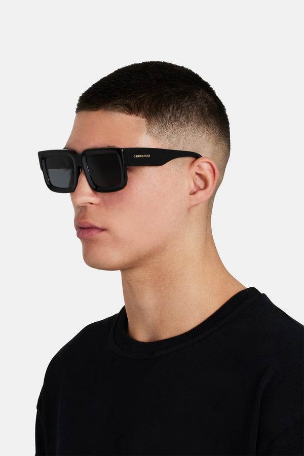 Beseled Chunky Square Acetate Frame Sunglasses - Black