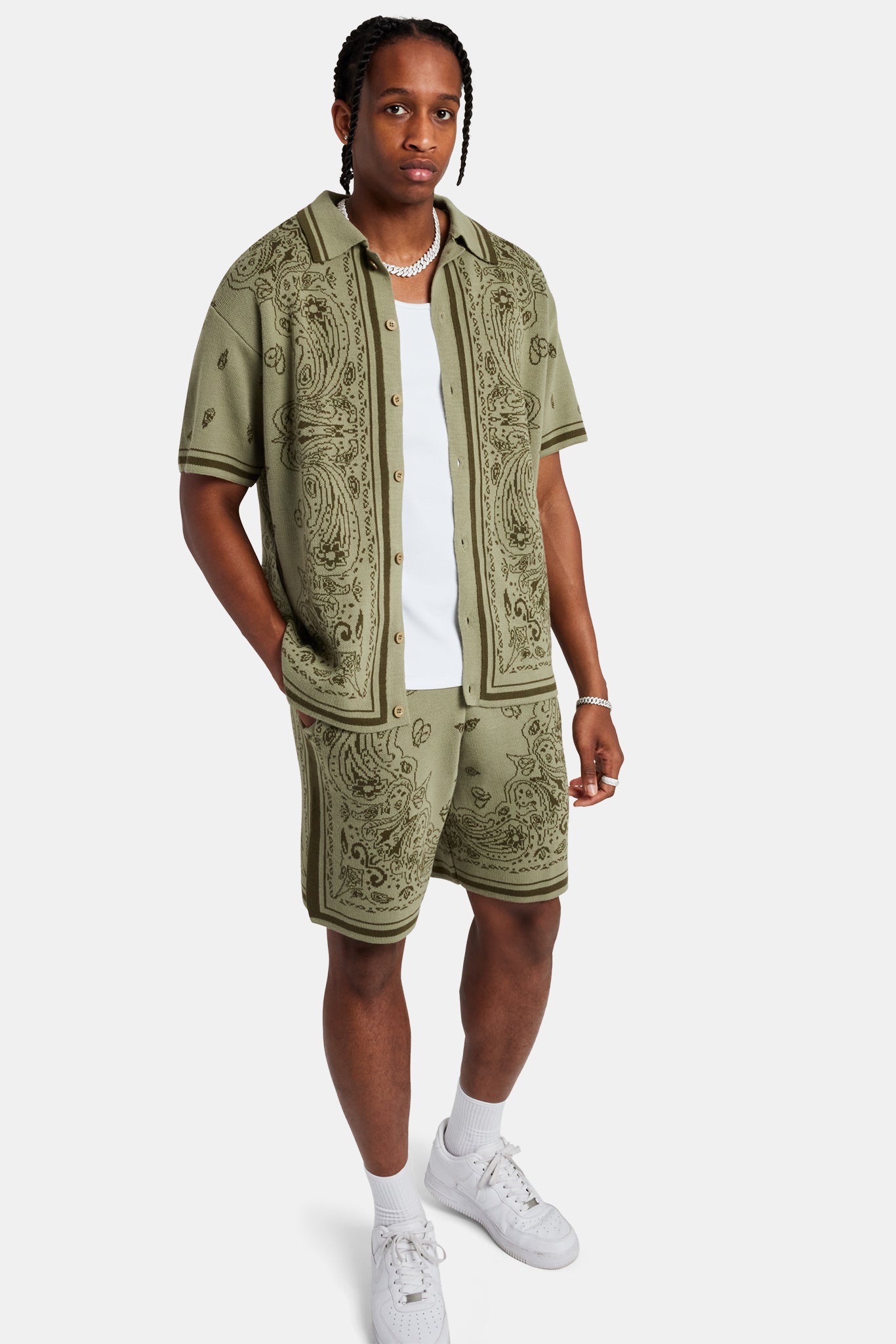 Bandana Knit Shirt & Short Set - Green | Mens Sets | Shop T-Shirt