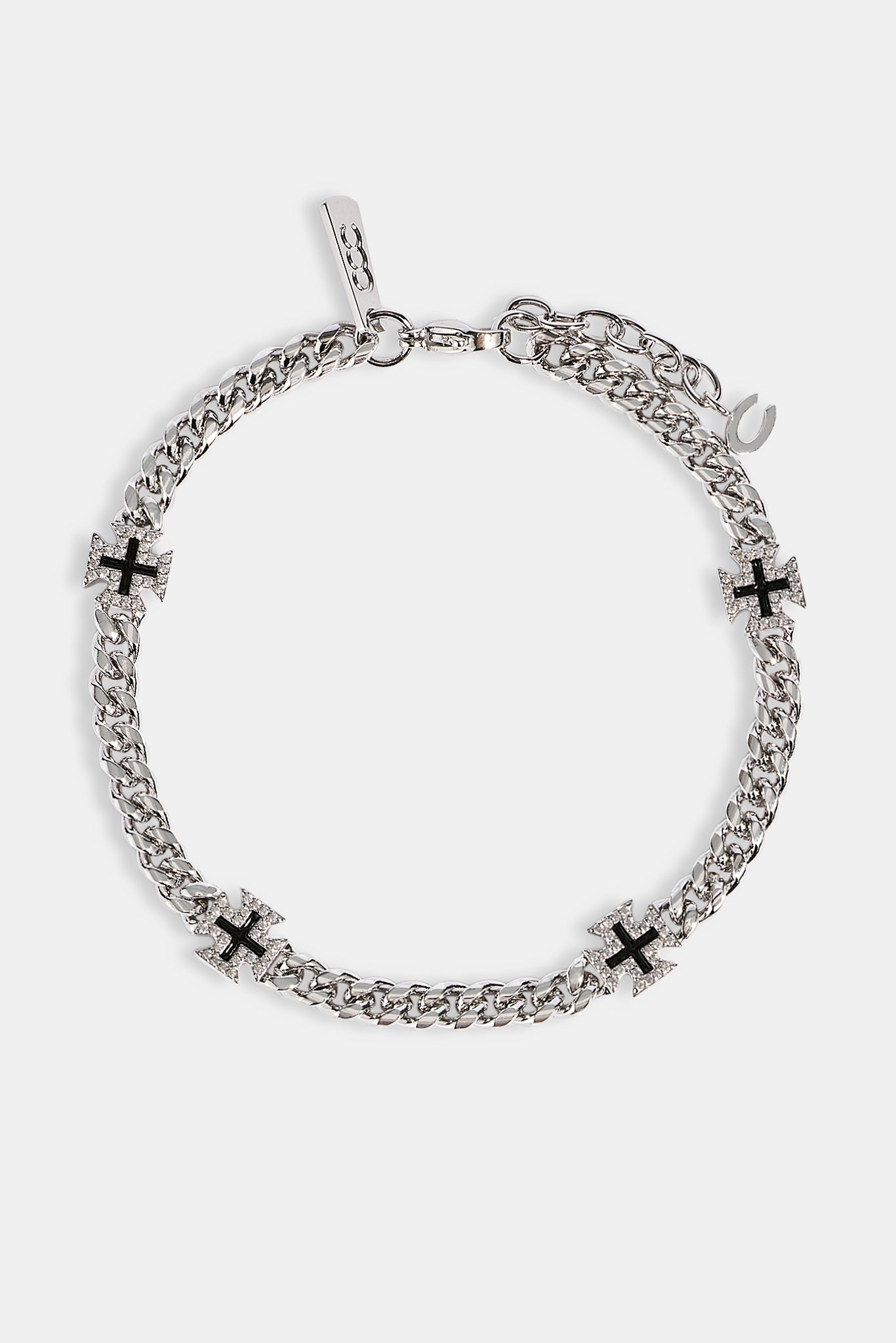 Polished & Black Iced Motif Miami Cuban Bracelet - 8mm - White