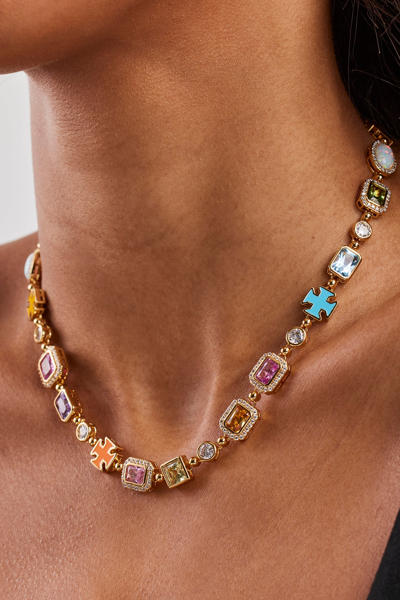 イ*チ様 santaku gemstone necklace Pink Multi Gemstone Motif Necklace - Gold - 10mm – Cernucci