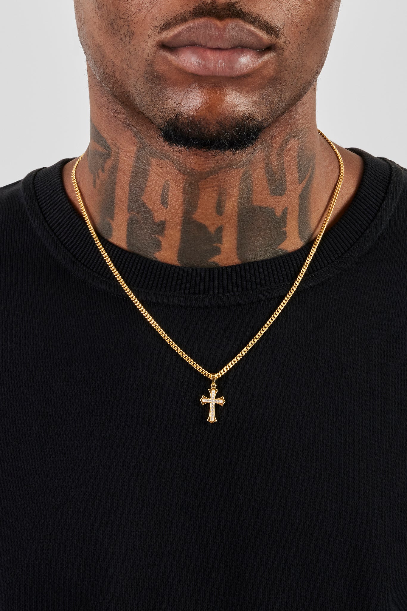 Polished Edge Iced Cross Cuban Necklace - 25mm - Gold