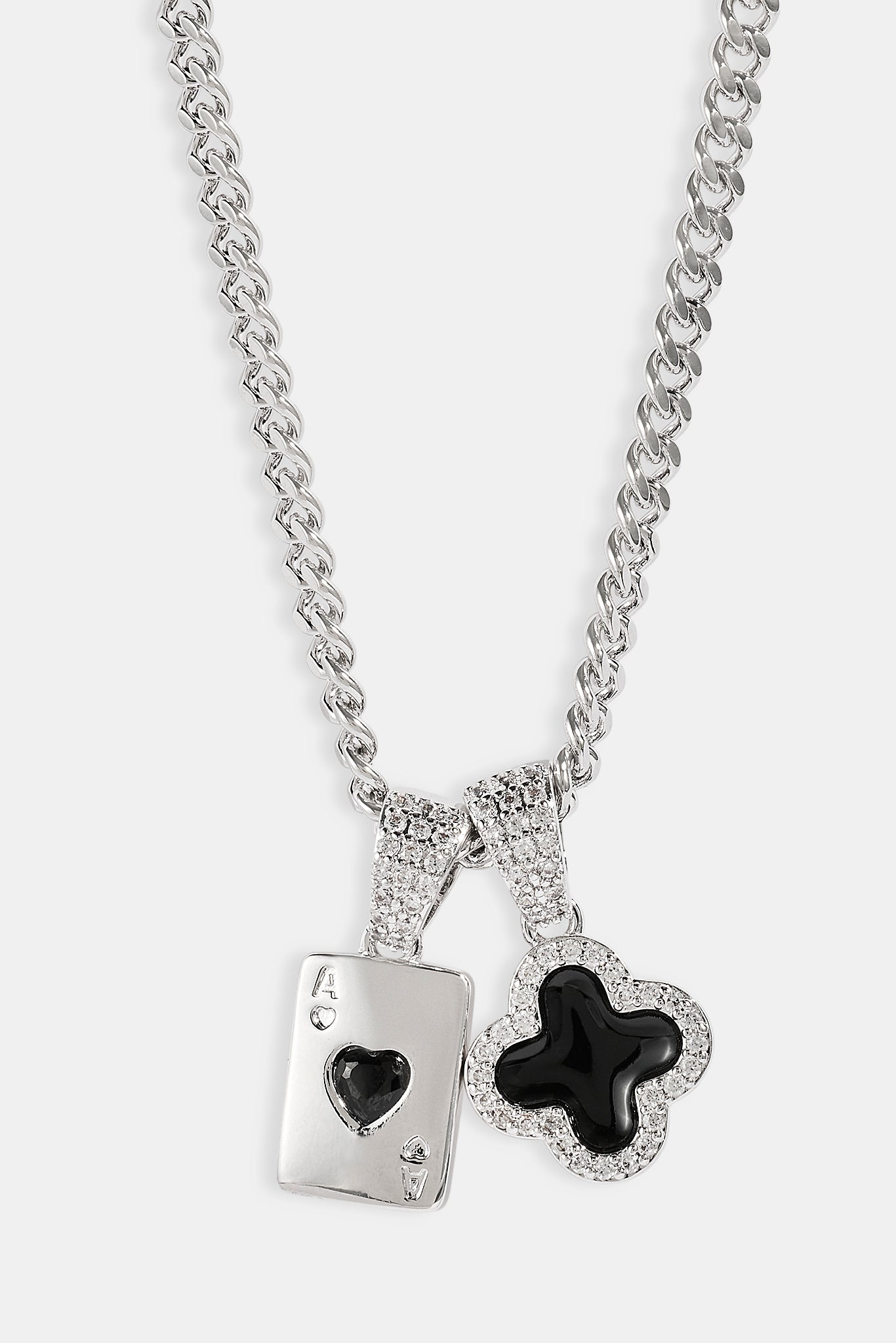 Black Motif & Gem Card Necklace - 10mm - White