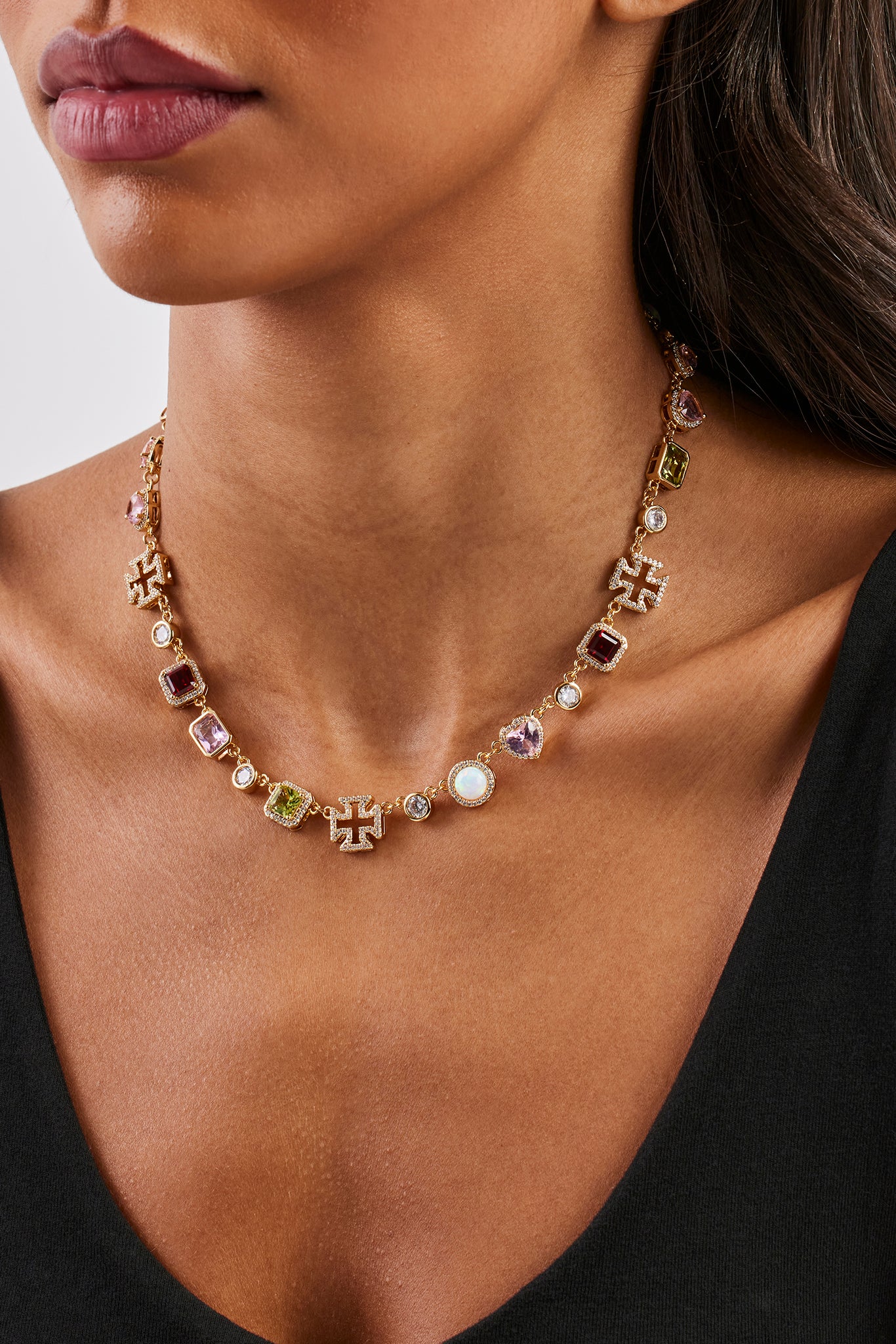 Pink Heart Multi Gem Chain - Gold | Womens Chains | Shop Motif