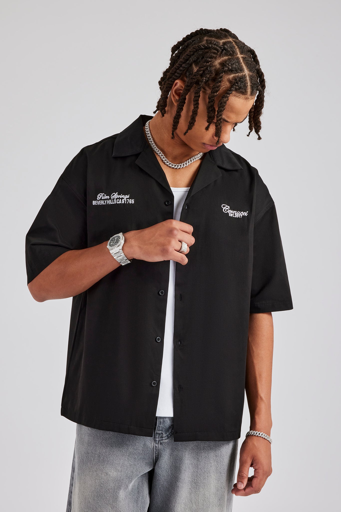 Text Print Boxy Shirt - Black | Mens Shirts | Shop Printed Shirts