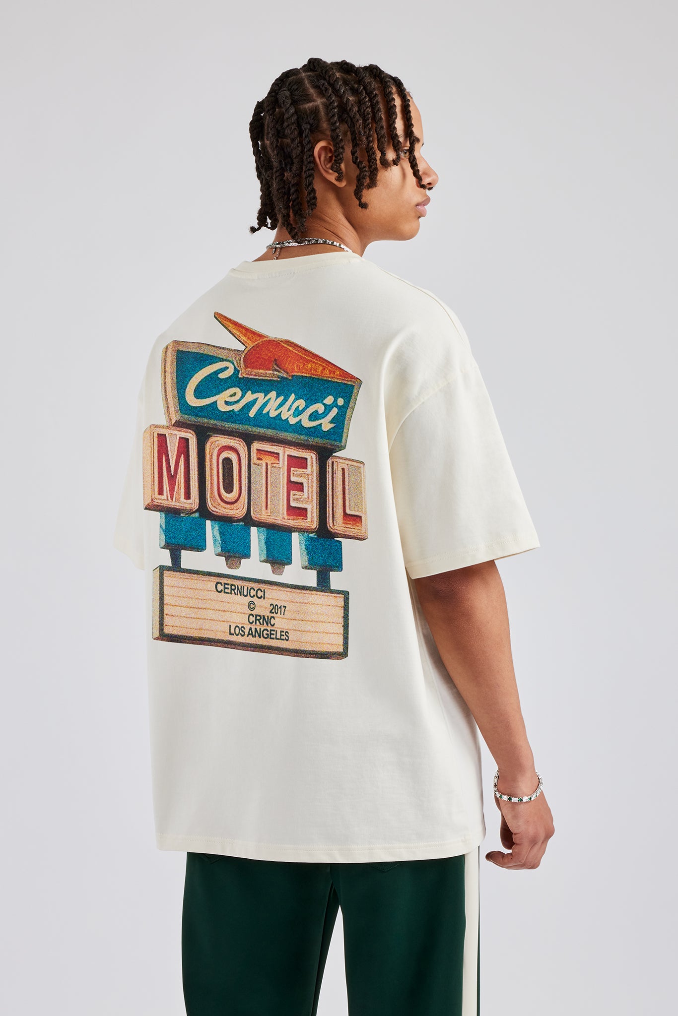 Motel Back Graphic Oversized T-Shirt - Off White | Mens Tees