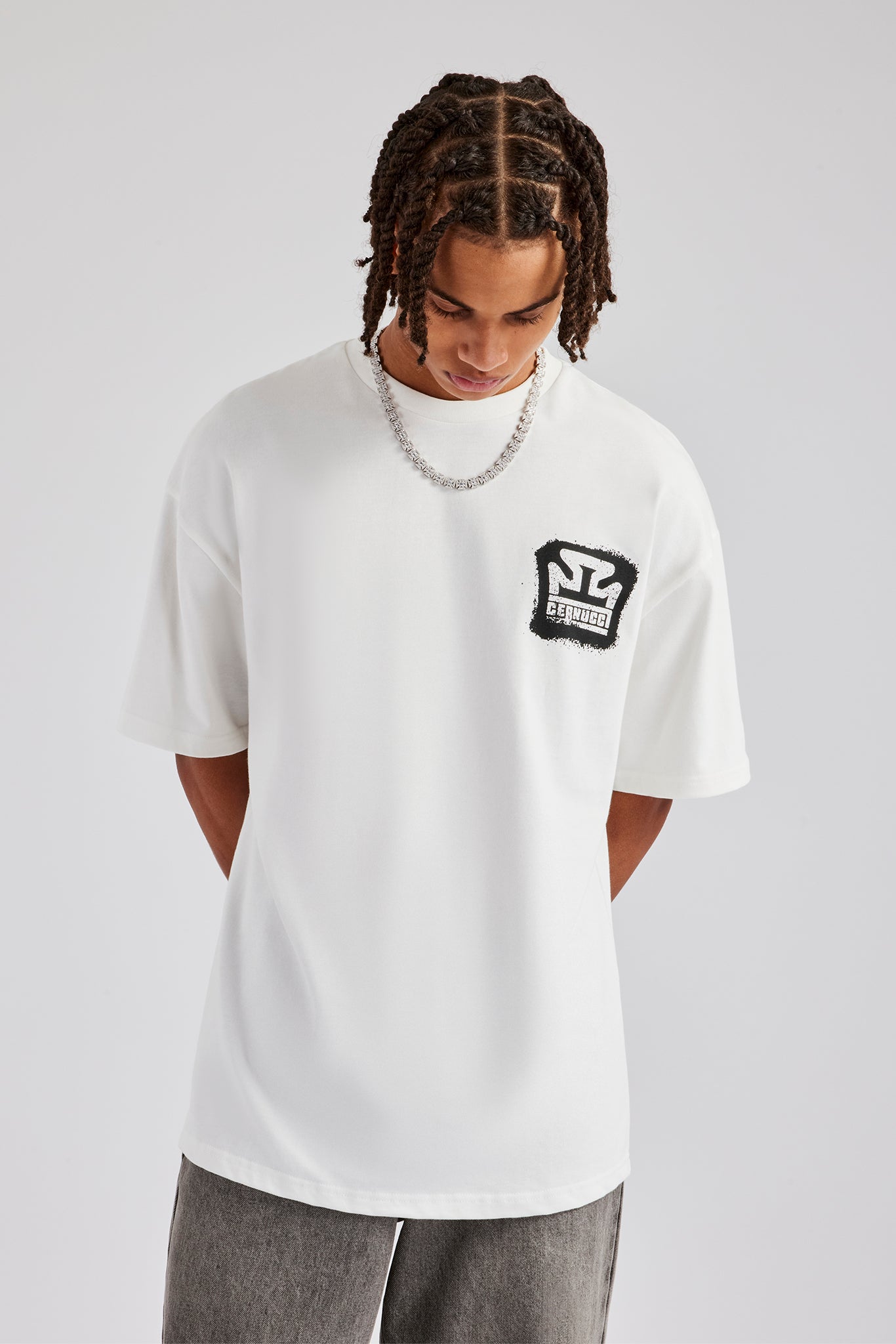 Cernucci Motif Oversized T-Shirt - Off White | Mens Tees & Vests
