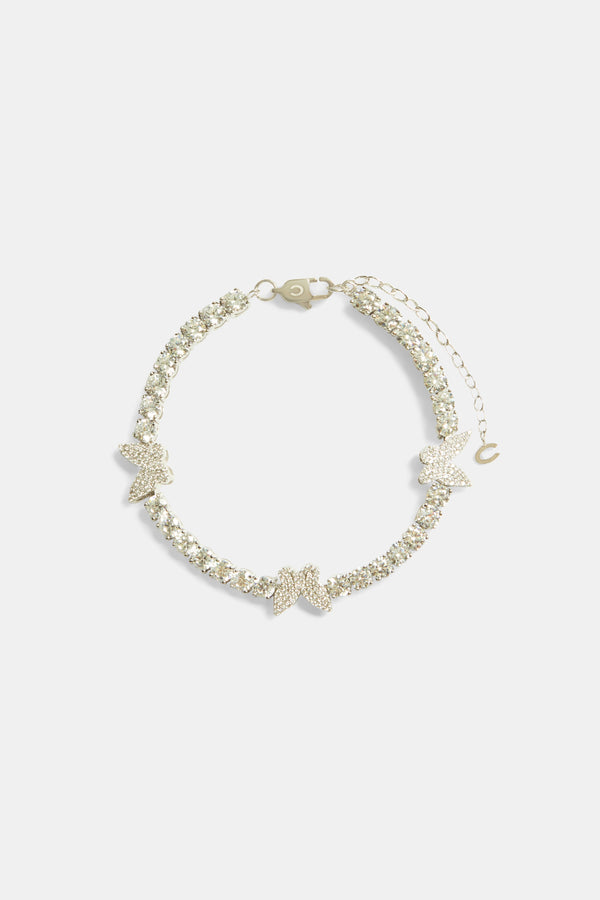 Iced CZ Tennis Butterfly Anklet 8+2