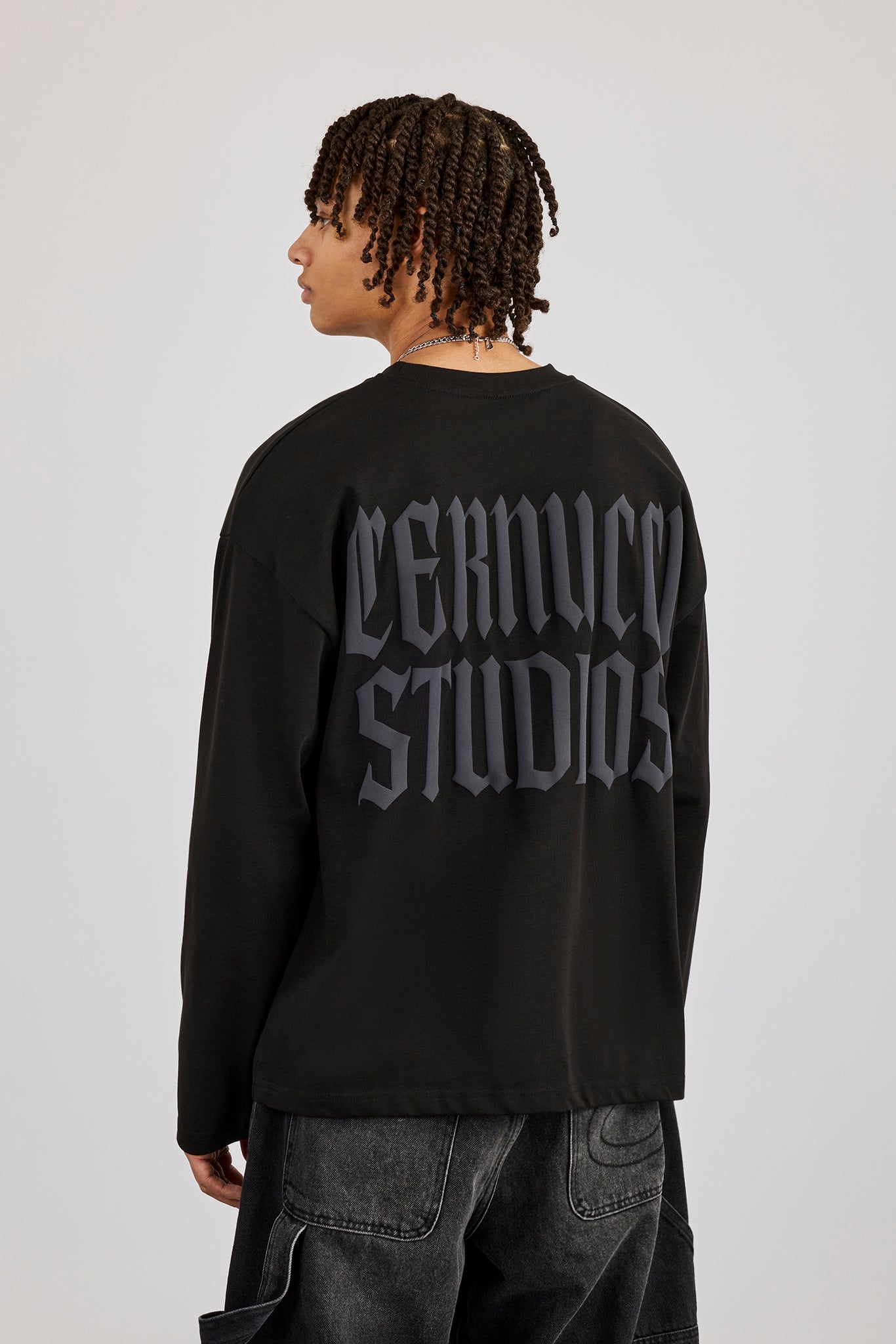Cernucci Back Print Long Sleeve T-Shirt - Black | Mens Tees