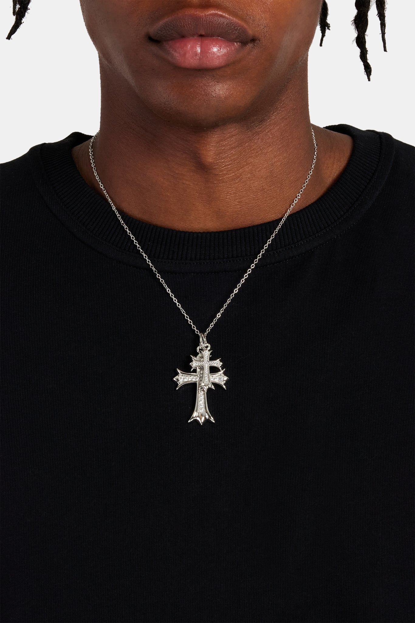 Mens Double Iced Cross Necklace - 40mm | Mens Necklaces | Shop