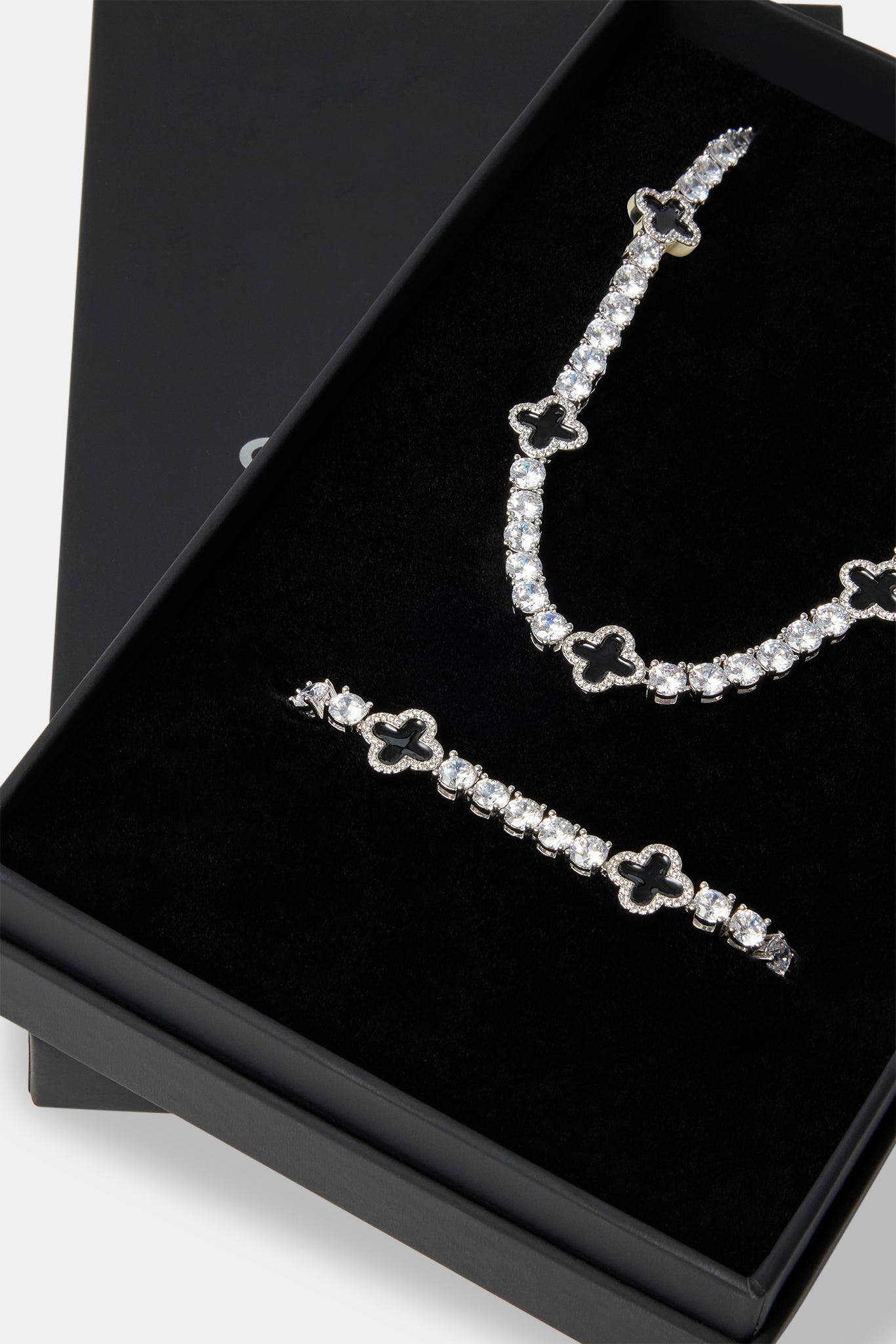 5mm Black Motif Tennis Chain & Bracelet Set | Mens Gift Sets