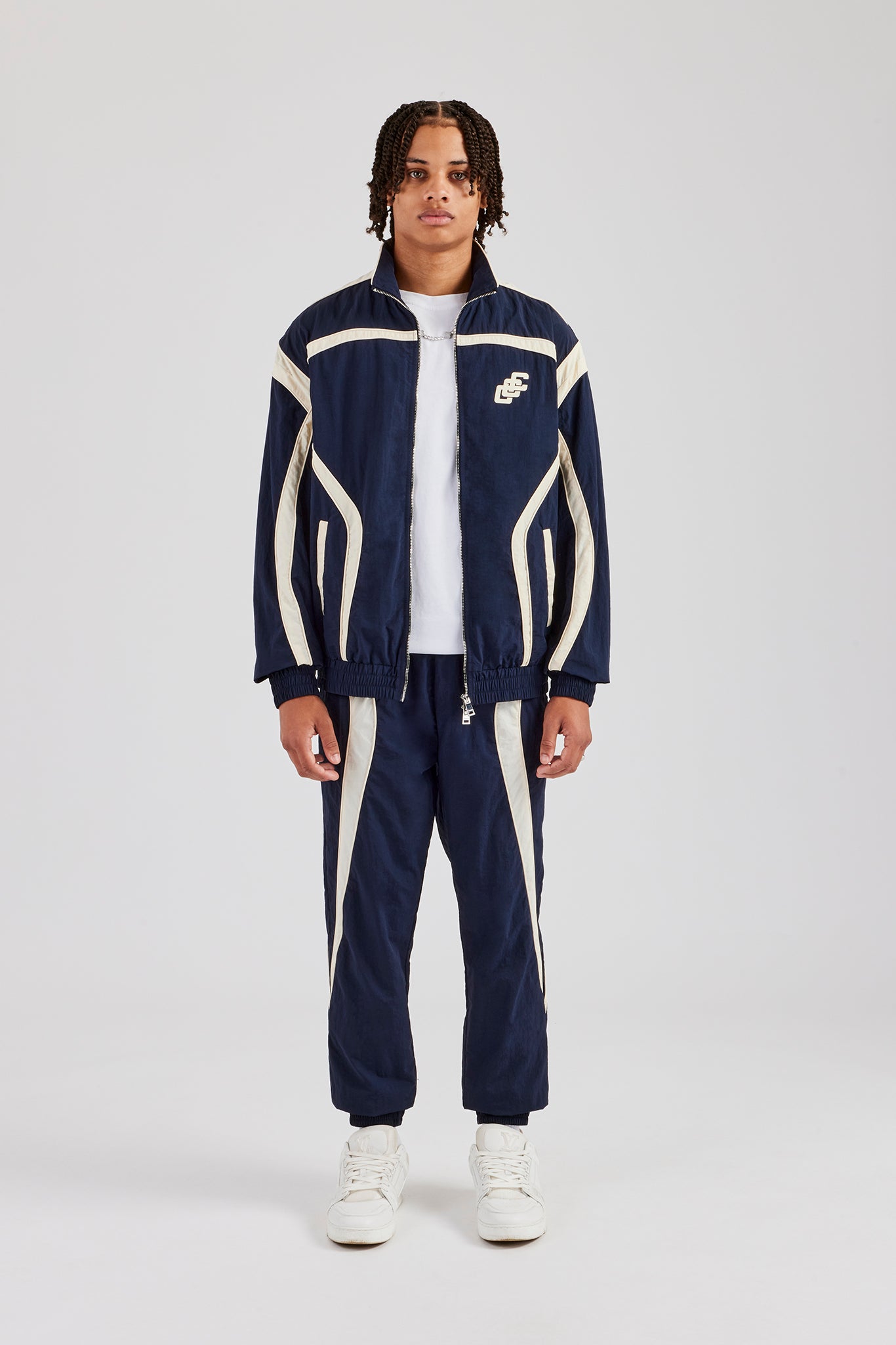 CCC Nylon-Trainingsanzug mit durchgehendem Reißverschluss – Marineblau