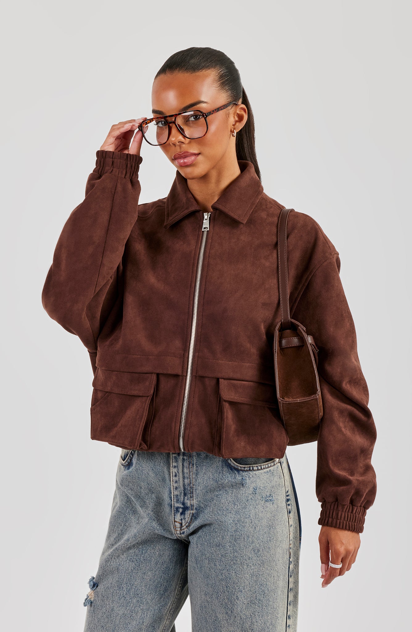 Oversized Suede Jacket - Brown | Womens Outerwear | Shop Jackets
