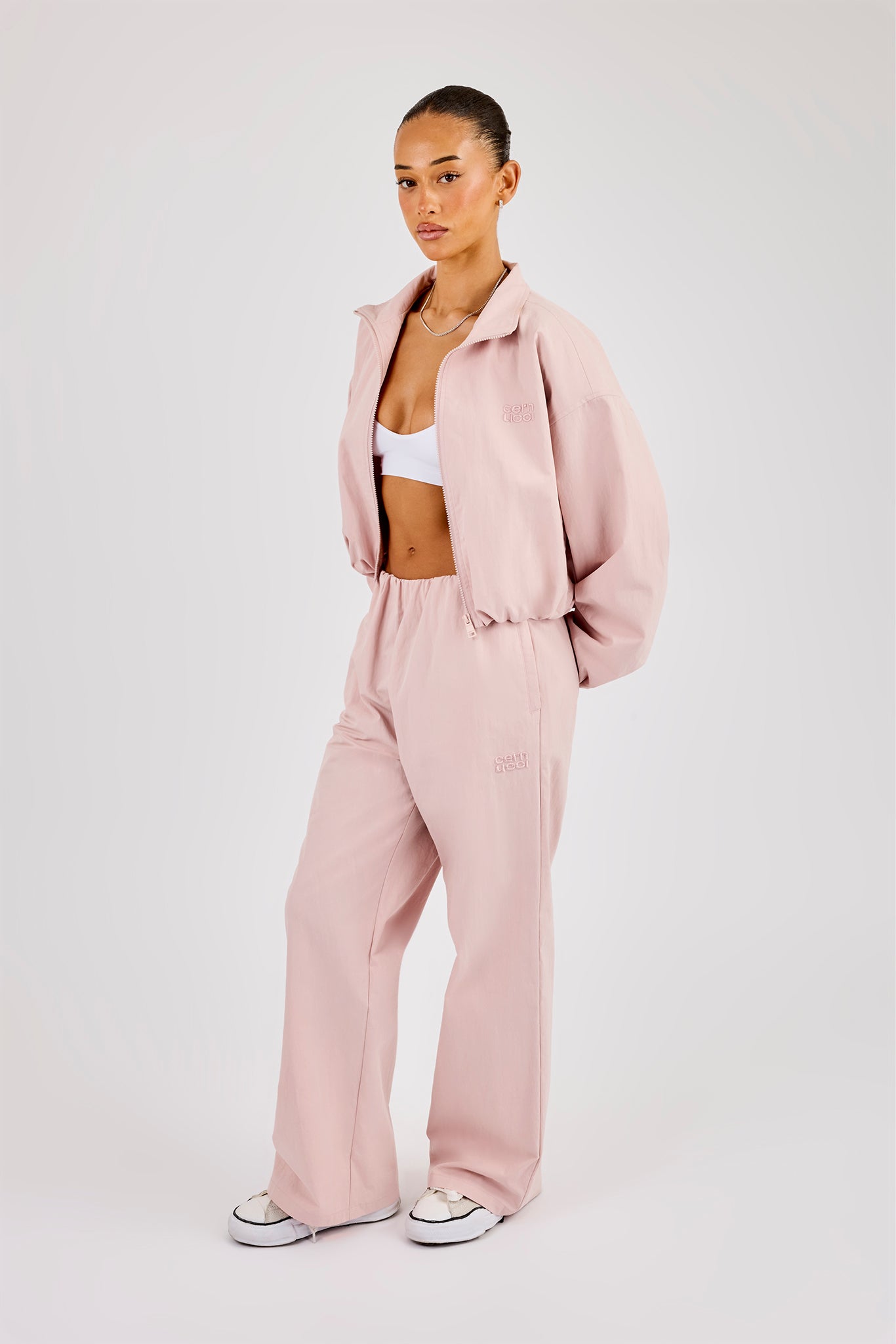 Nylon Track Jacket & Waistband Detail Jogger - Light Pink