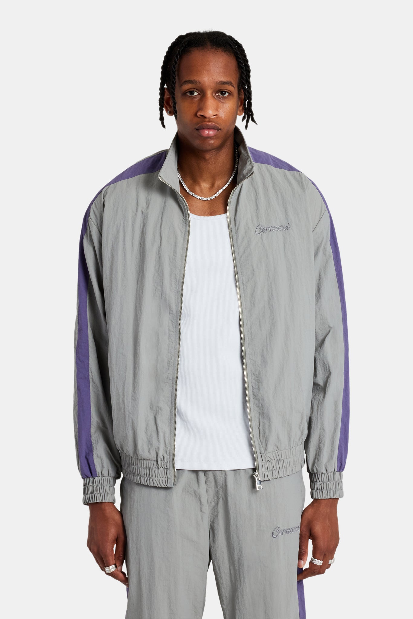 Cernucci Panelled Nylon Track Jacket - Charcoal | Mens Outerwear