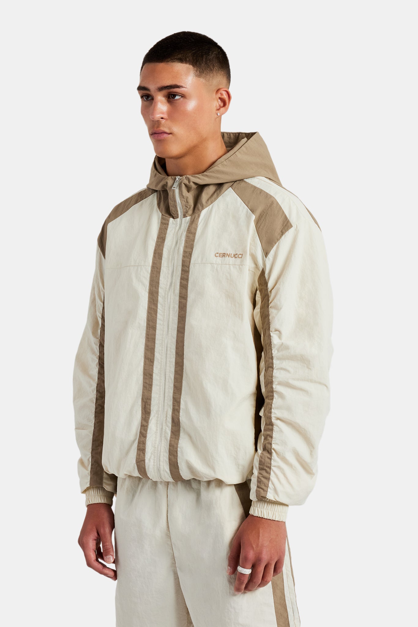 Nylon Colour Block Zip Through - Off White | Mens Outerwear | Shop