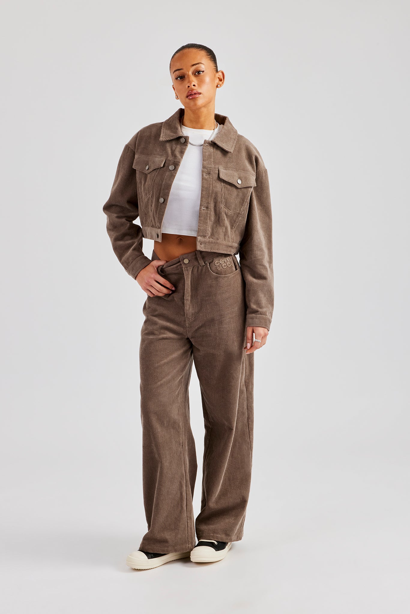 Cropped Cord Jacket & Trouser - Taupe | Womens Sets | Shop Jacket