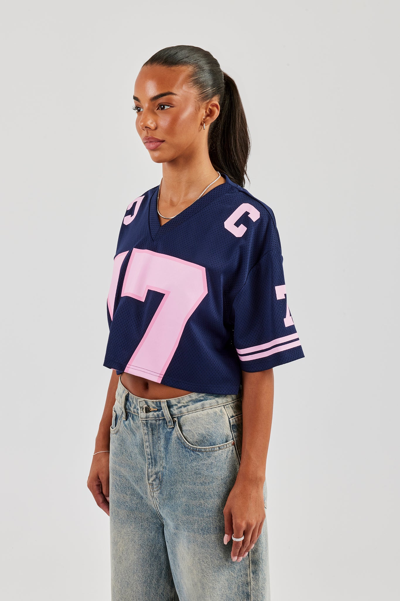 17 Mesh Cropped T-Shirt - Marineblau