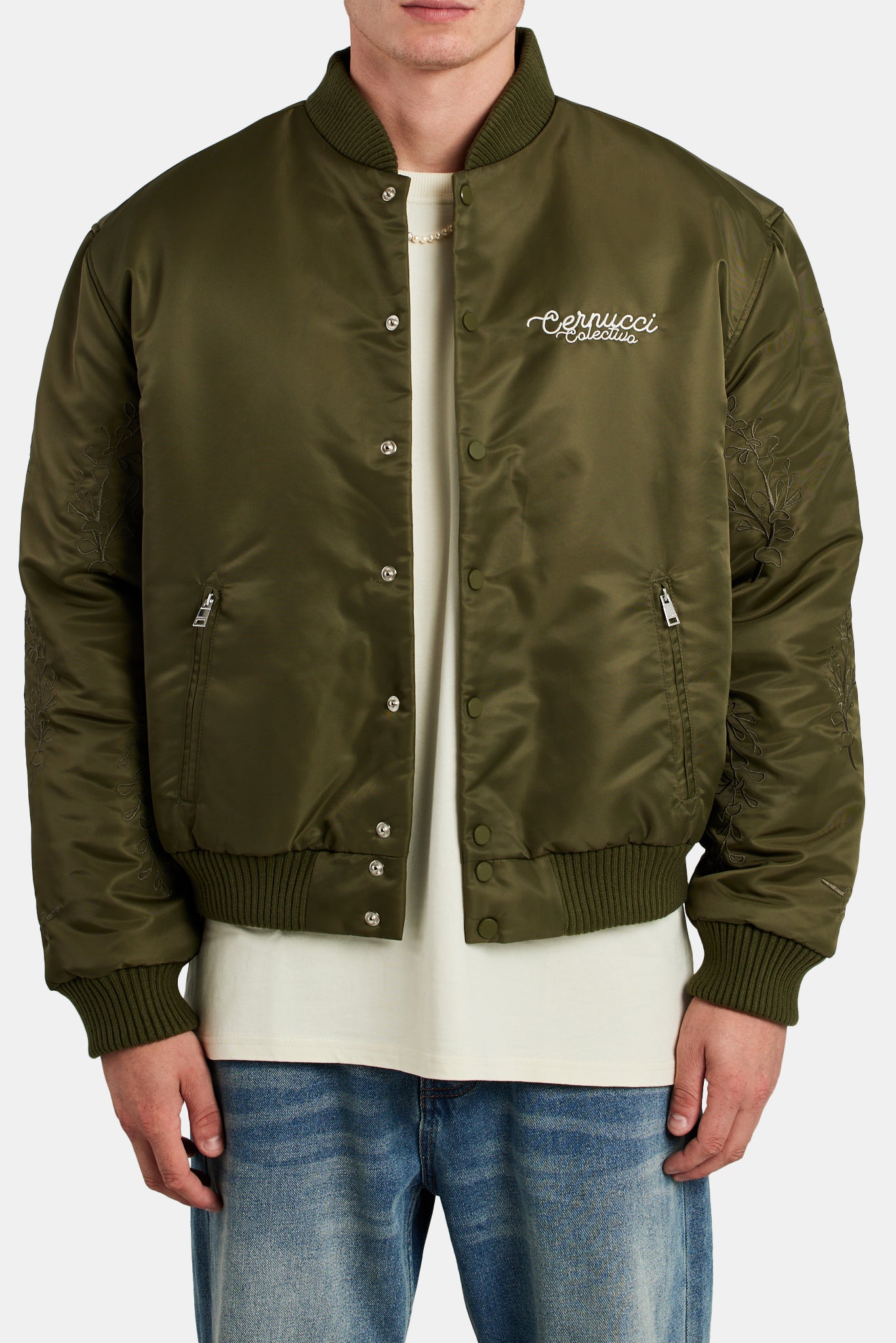 Bomberjacke aus Nylon mit Blumenmuster