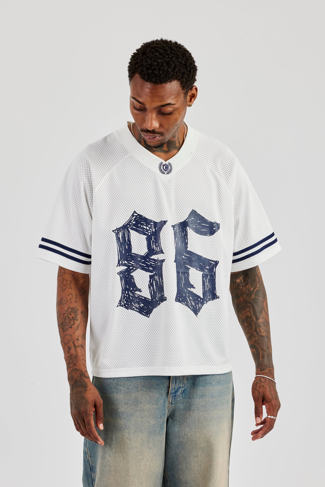 Mesh 86 Sports Stripe Jersey - White | Mens Tees & Vests | Shop T