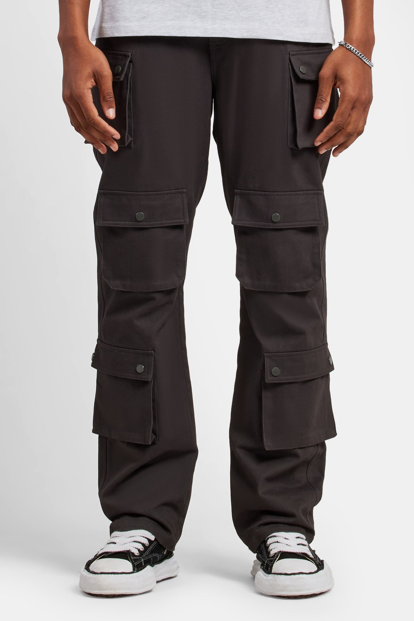 Lockere Cargohose aus Twill - Anthrazit