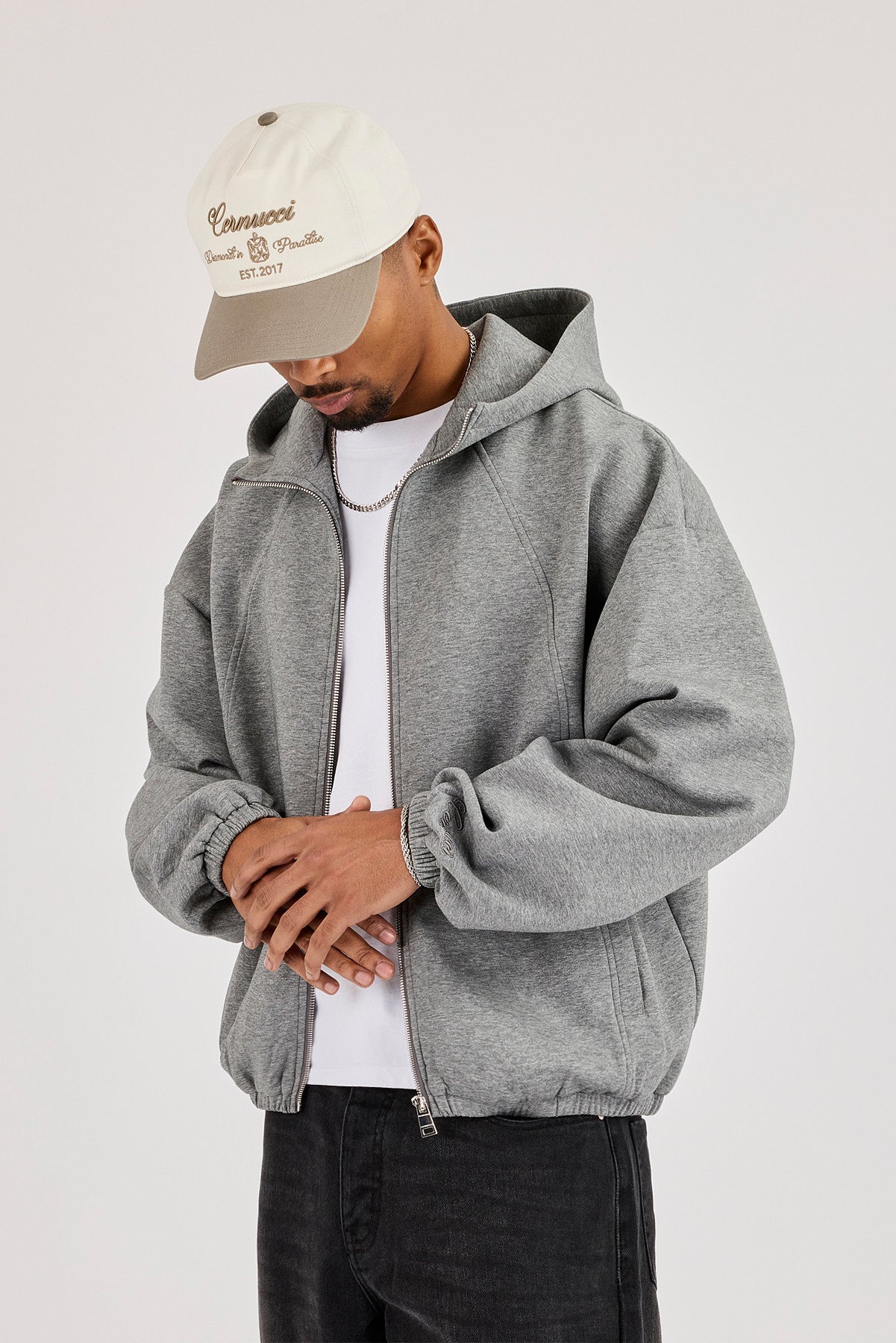 Scuba Extended Neck Raglan Zip Hoodie - Dark Grey