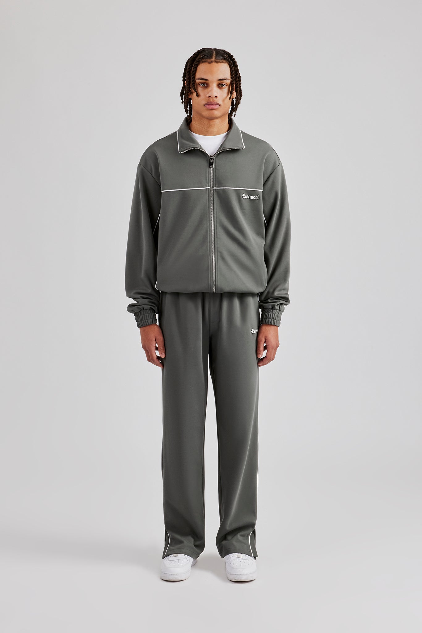 Piping Zip Through Tracksuit - Grey | Mens Sets | Shop Tracksuits