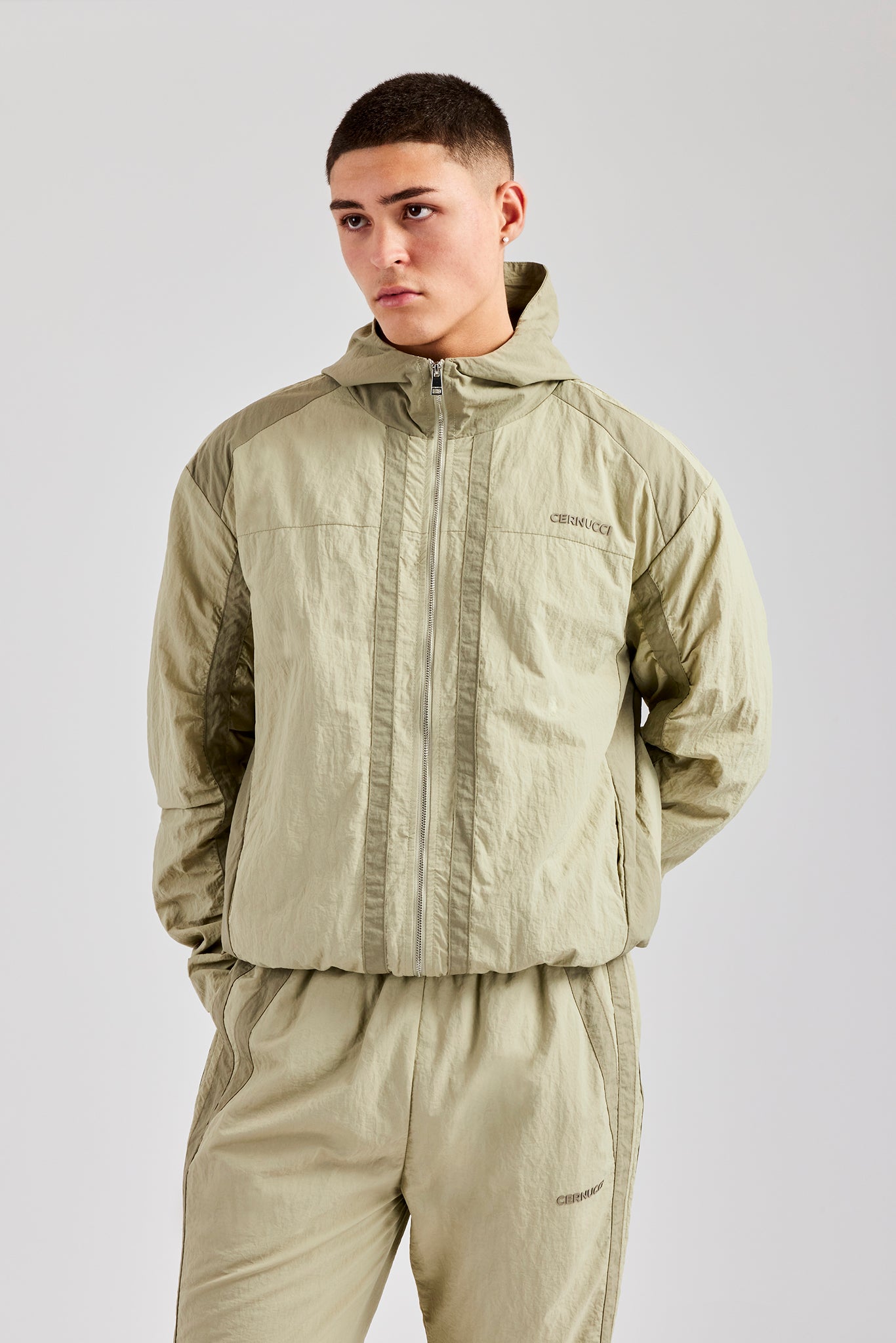 Nylon Colour Block Zip Through - Light Khaki | Mens Outerwear