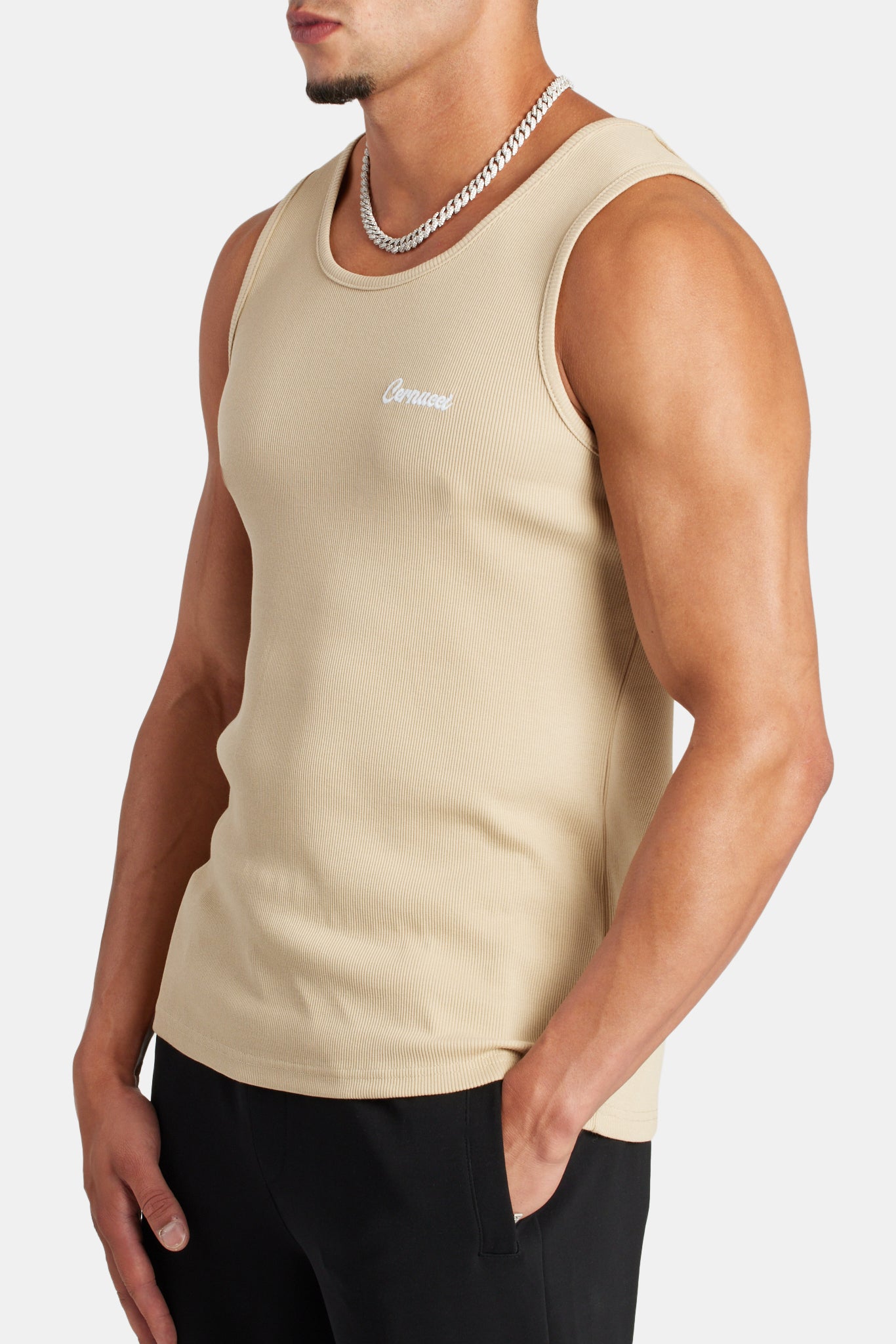 Bestickte Slim Fit Weste - Stein