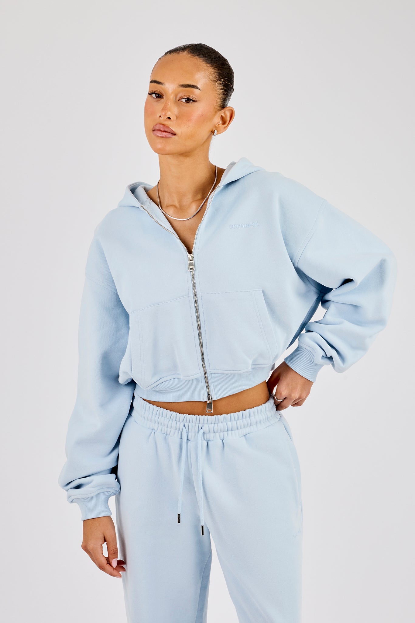 Cernucci Cropped Zip Through Hoodie - Hellblau