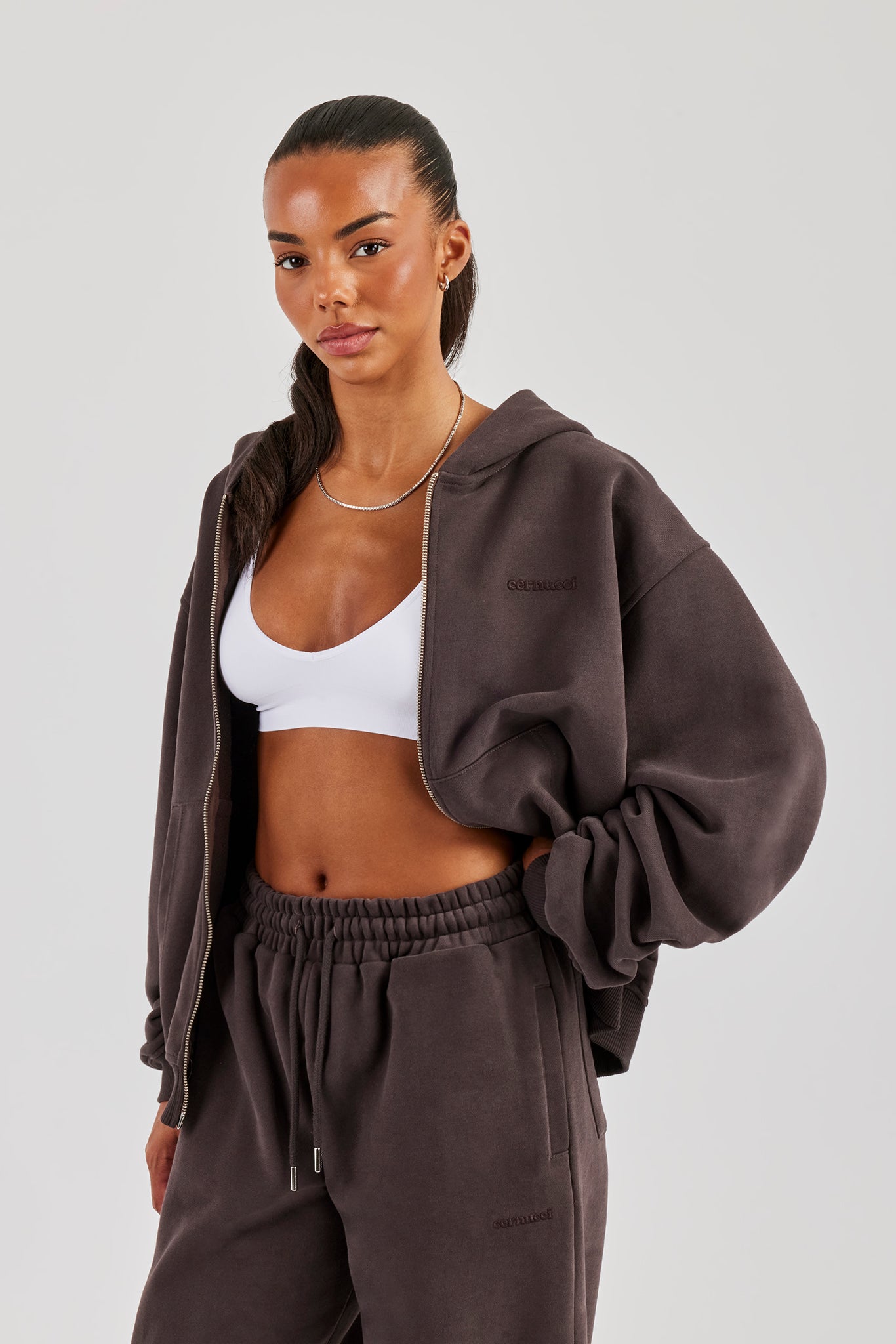 Oversize-Kapuzenpullover mit durchgehendem Reißverschluss – Kaffee