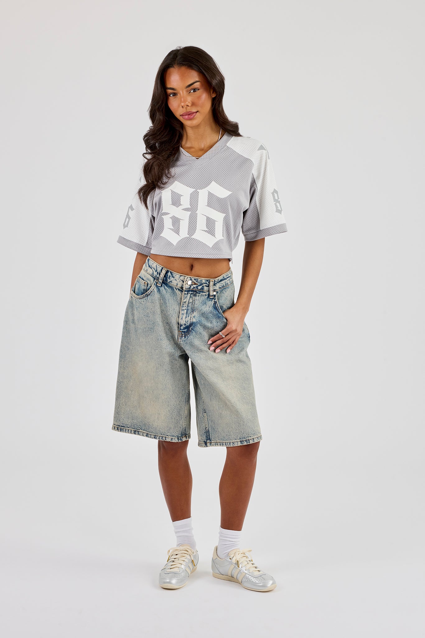 Ladies Baggy Denim Jort - Antique Wash