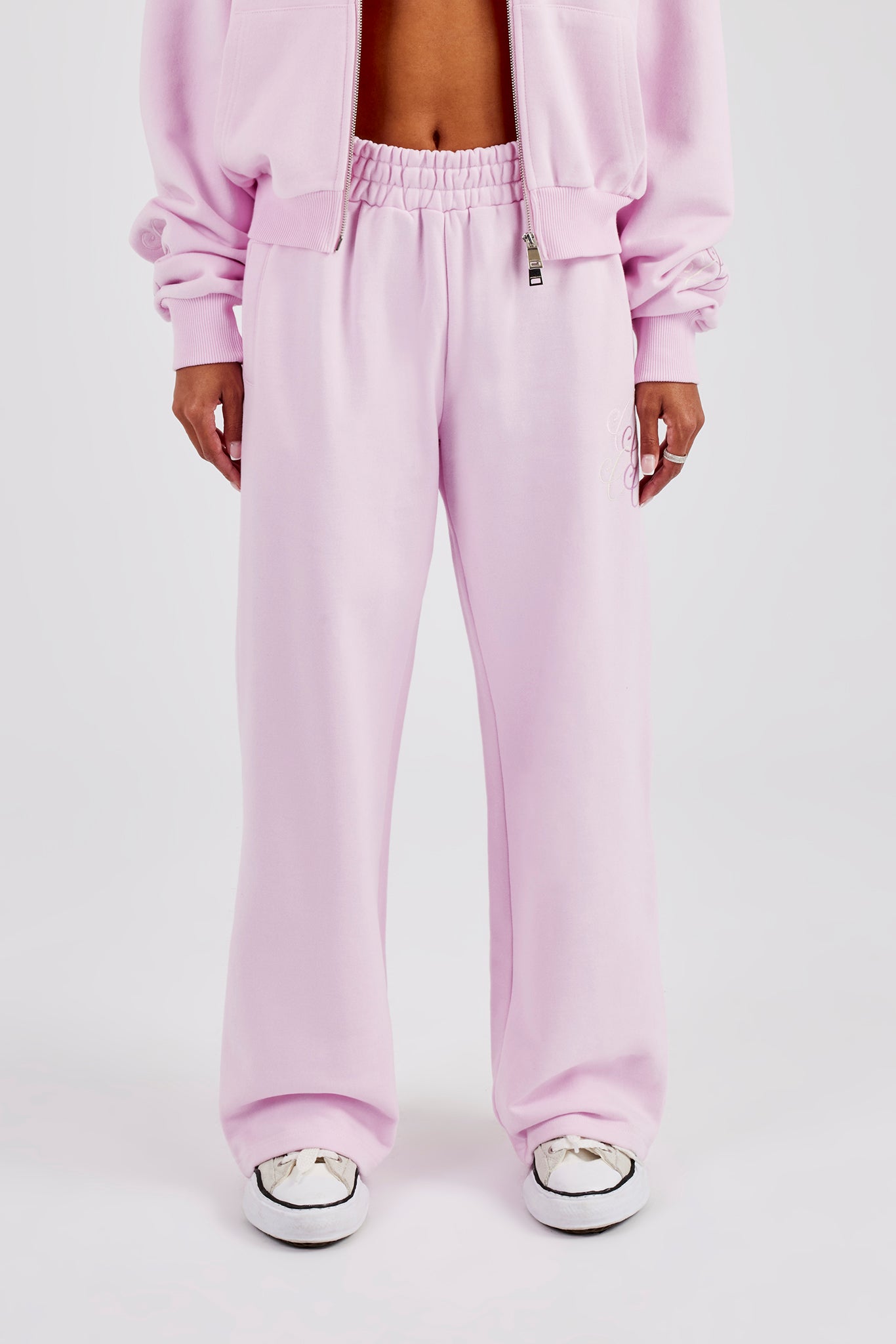 Embroidered Applique Wide Leg Jogger - Pink