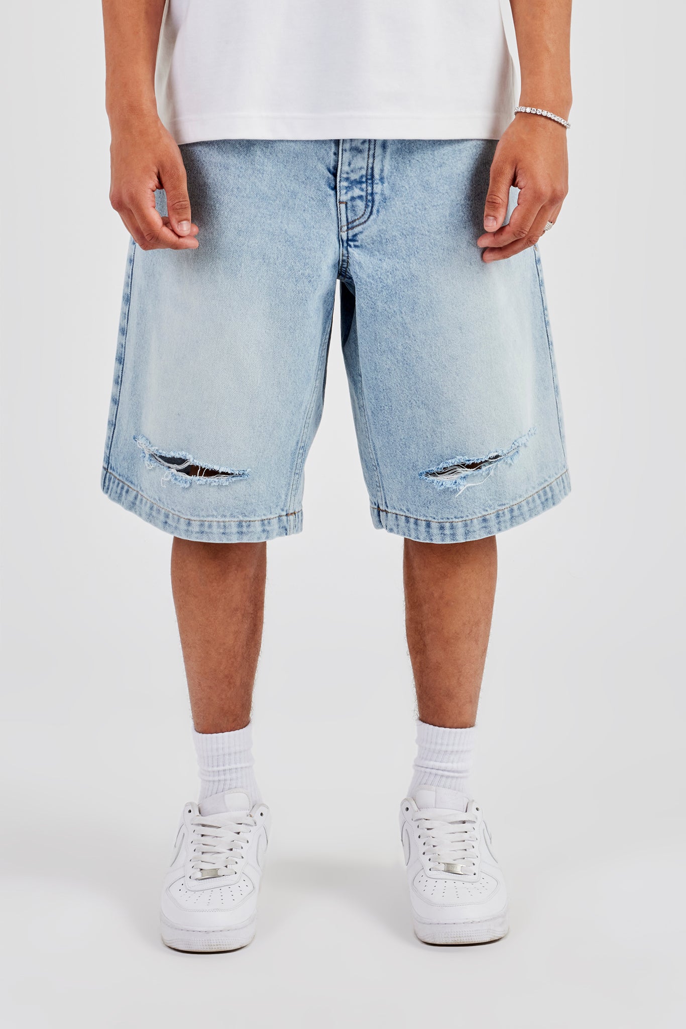 Distressed Denim Jort - Ice Blue