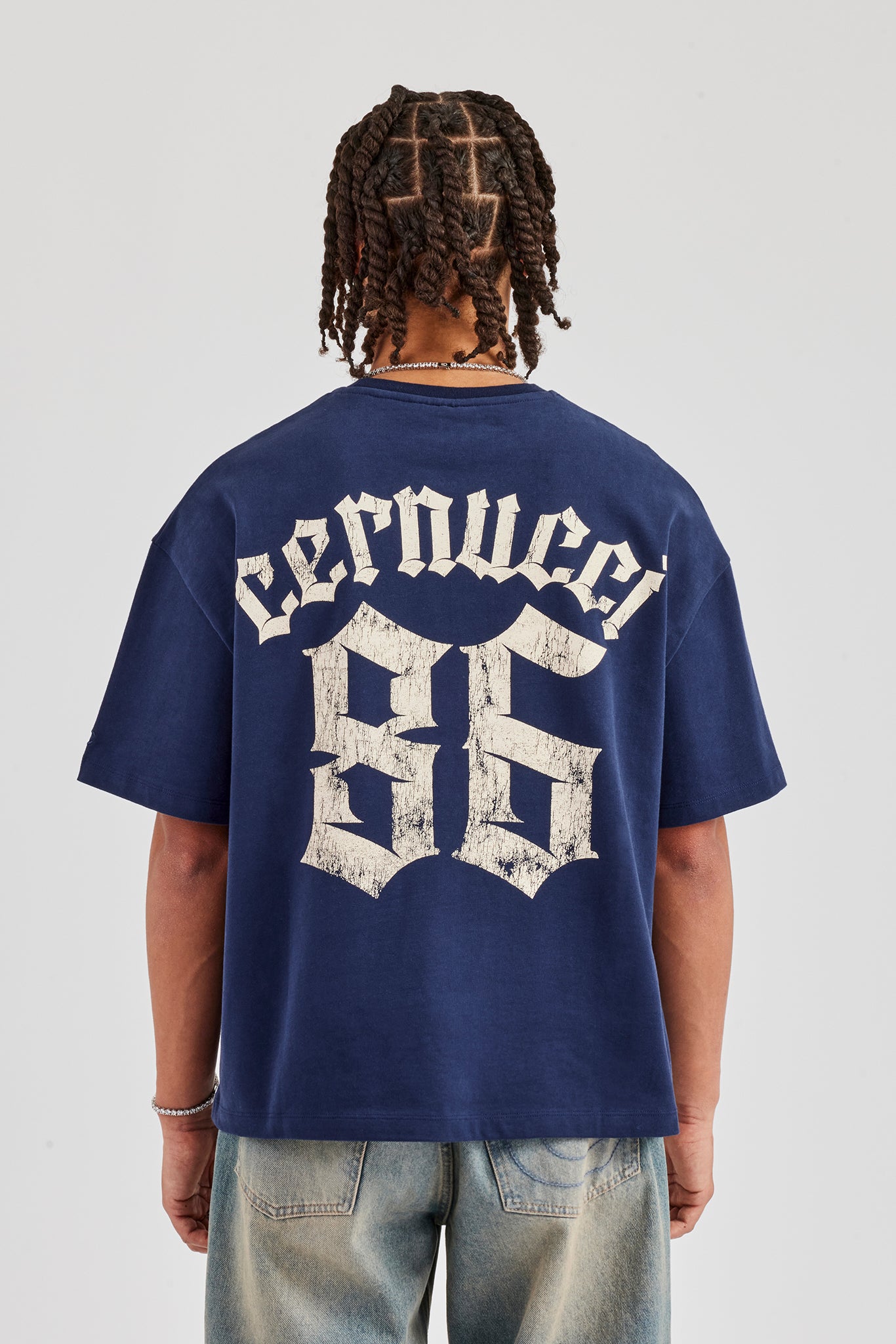 86 Back Print Boxy T-Shirt - Navy Blue | Mens Tees \u0026 Vests | Shop T-Shirts  at CERNUCCI.COM � Cernucci