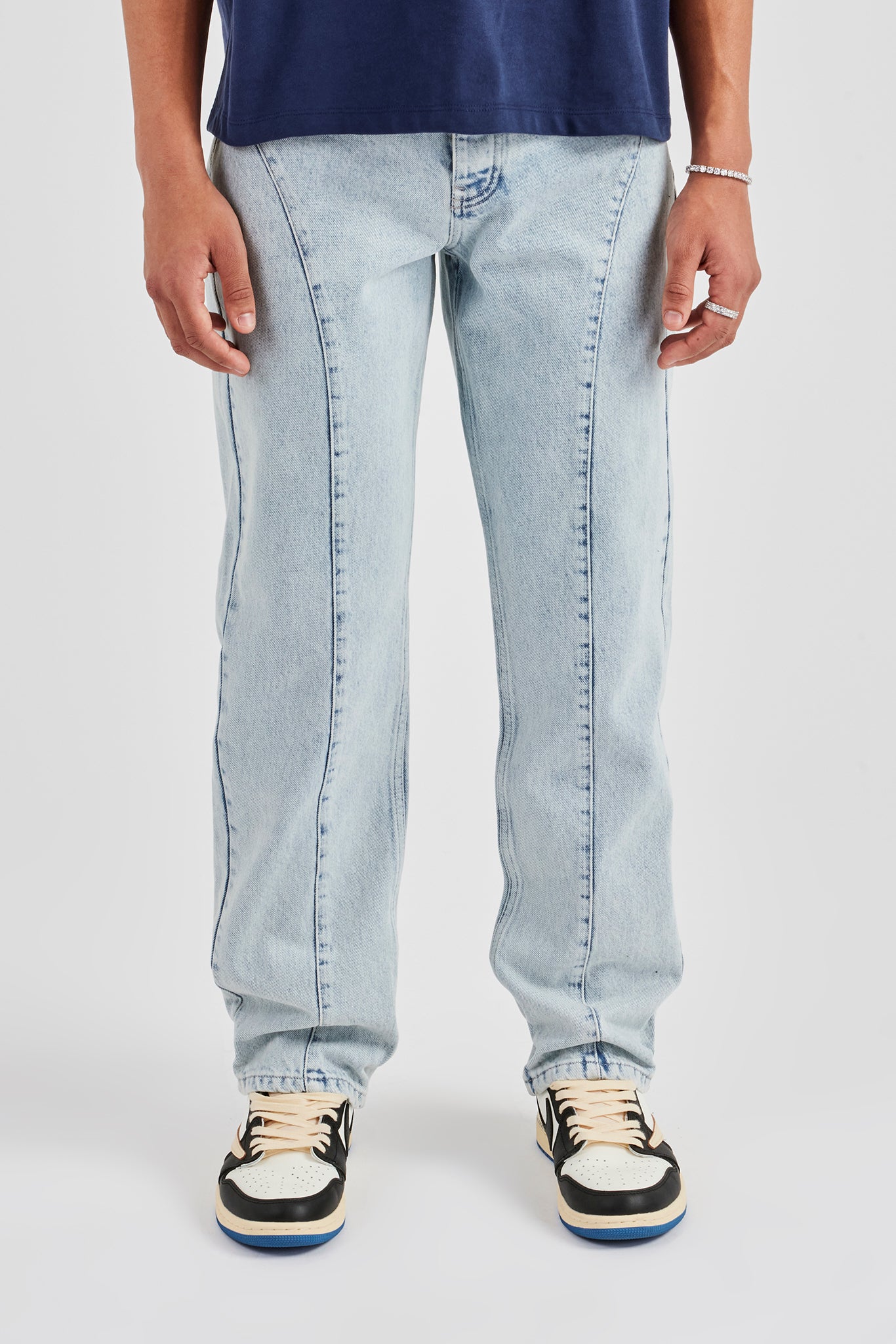Seam Detail Straight Leg Jean - Light Blue