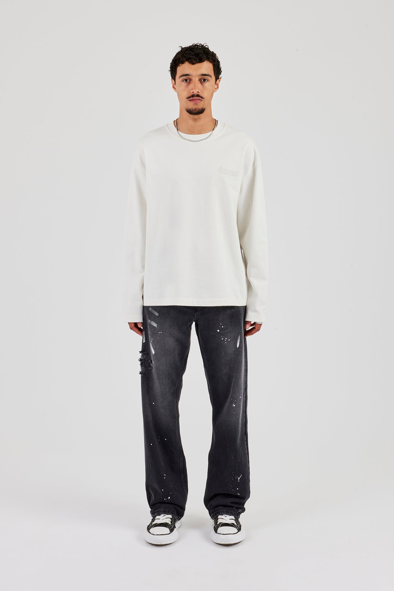 Distressed Paint Splatter Relaxed Jean - Washed Black