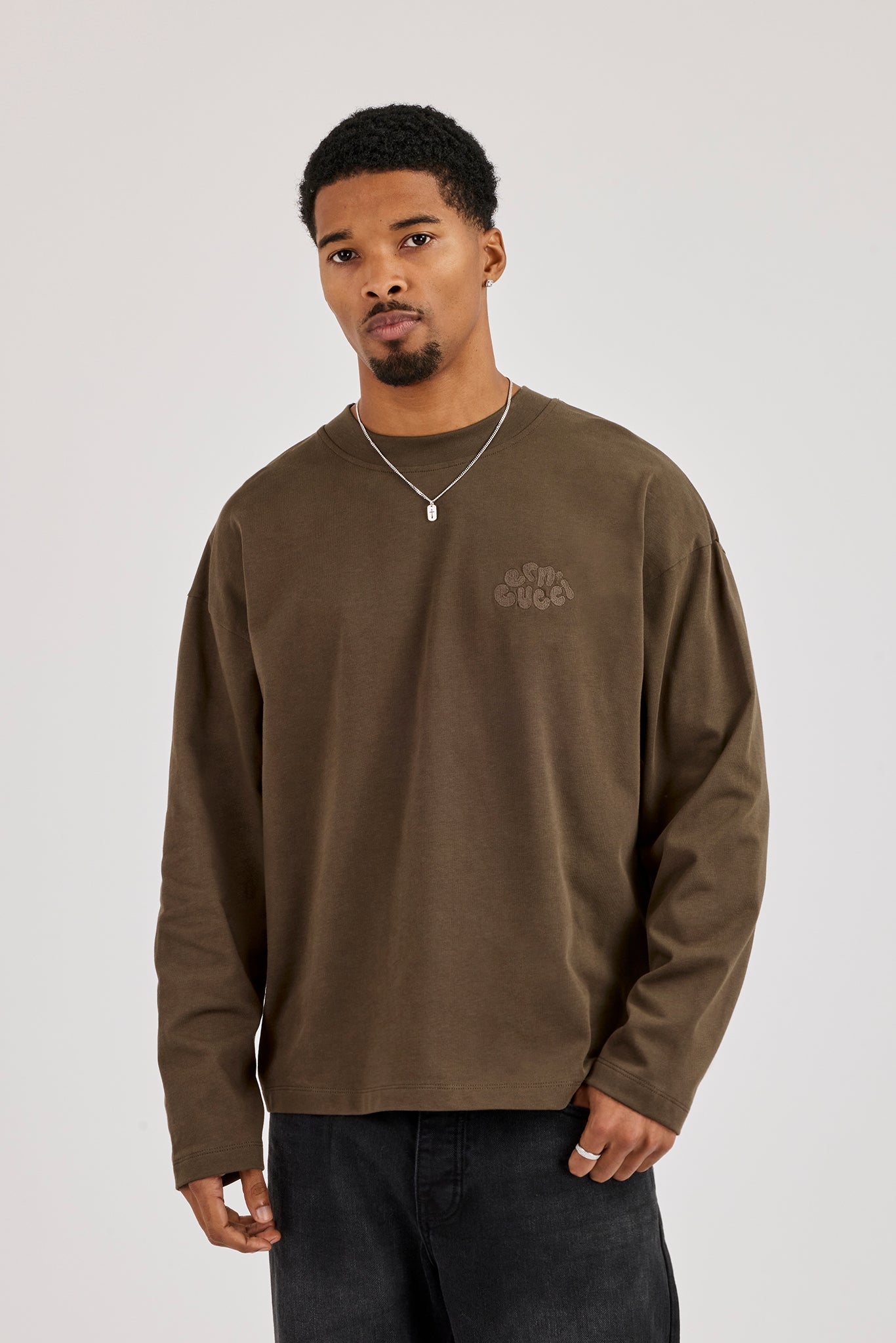Long Sleeve Chain Stitch T-Shirt - Chocolate