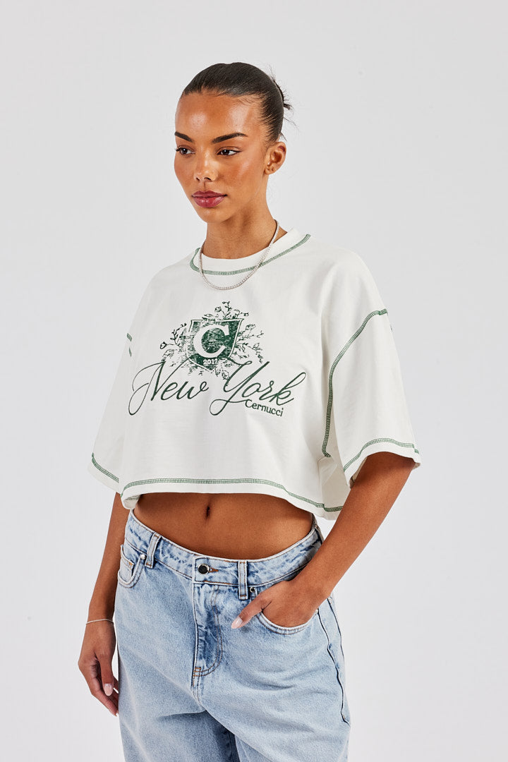 C New York Cropped T-Shirt - Off White | Womens Tees & Vests