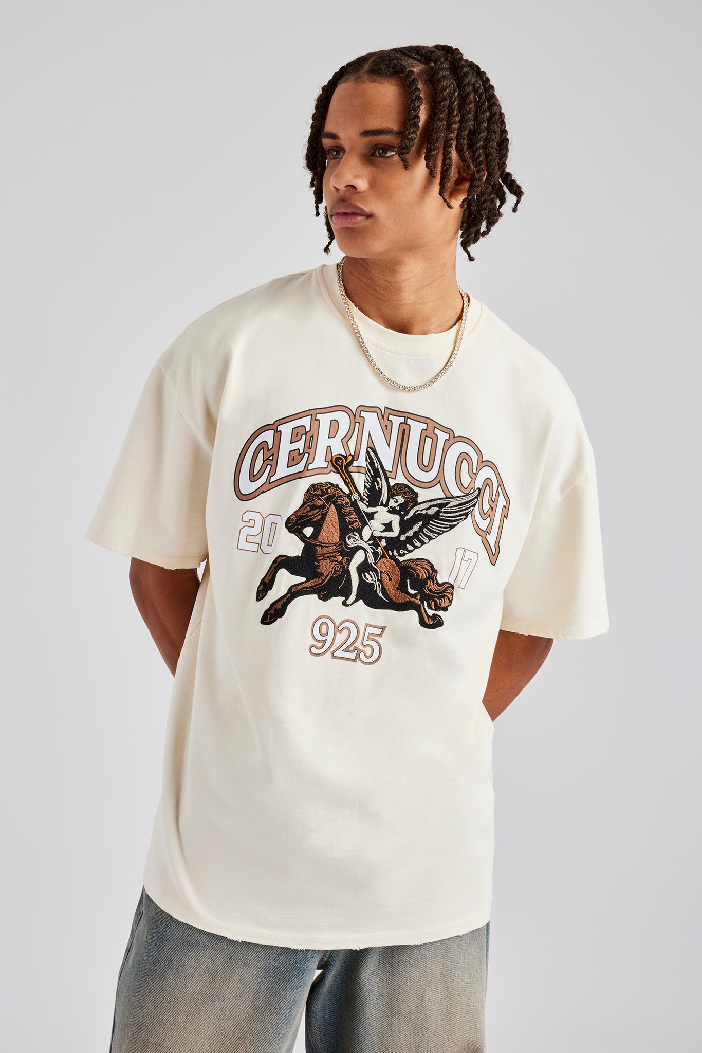 Cherub 925 Applique Graphic T-Shirt - Off White | Mens Tees