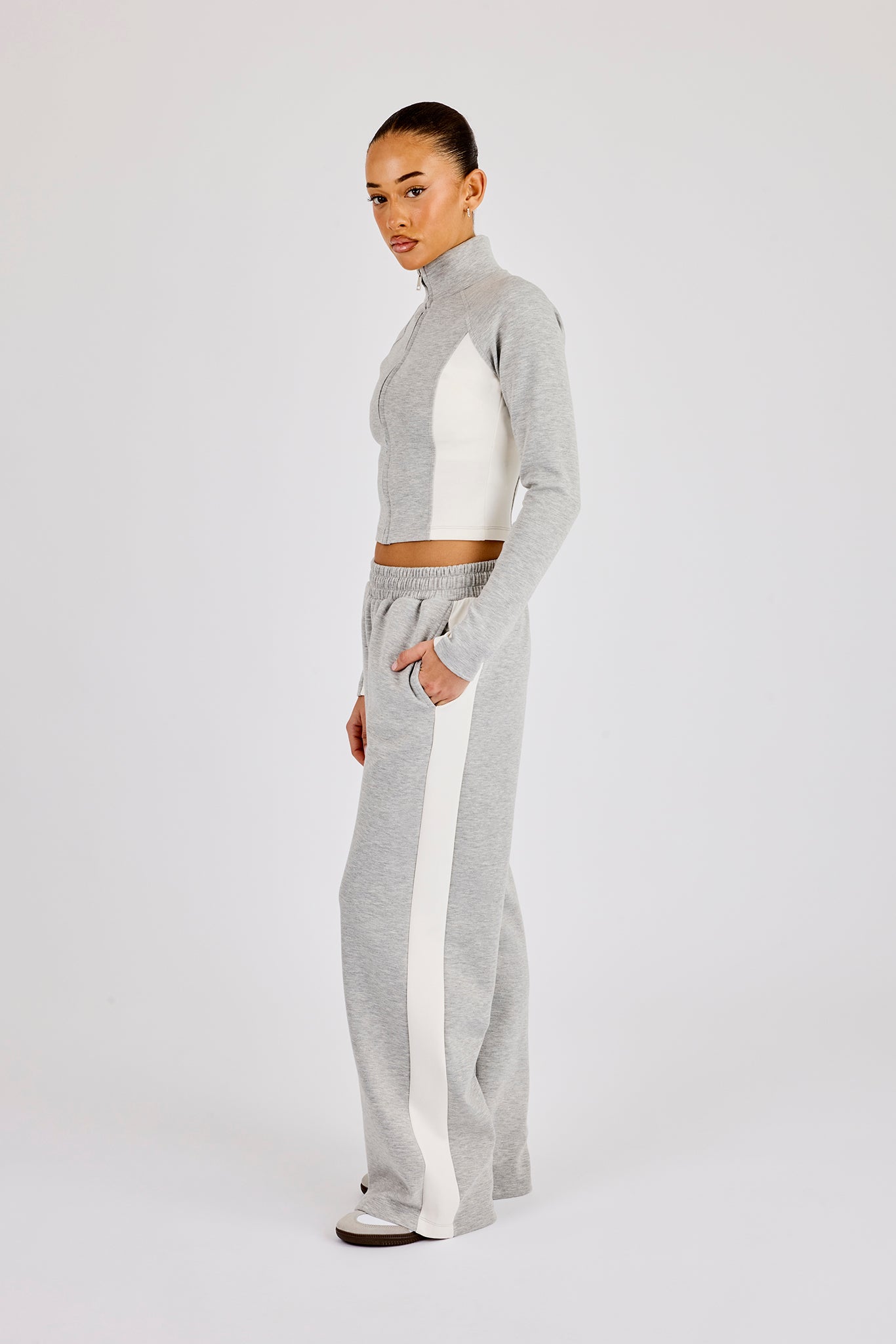 Soft Touch Panelled Fitted Funnel Neck & Panelled Jogger - Grey