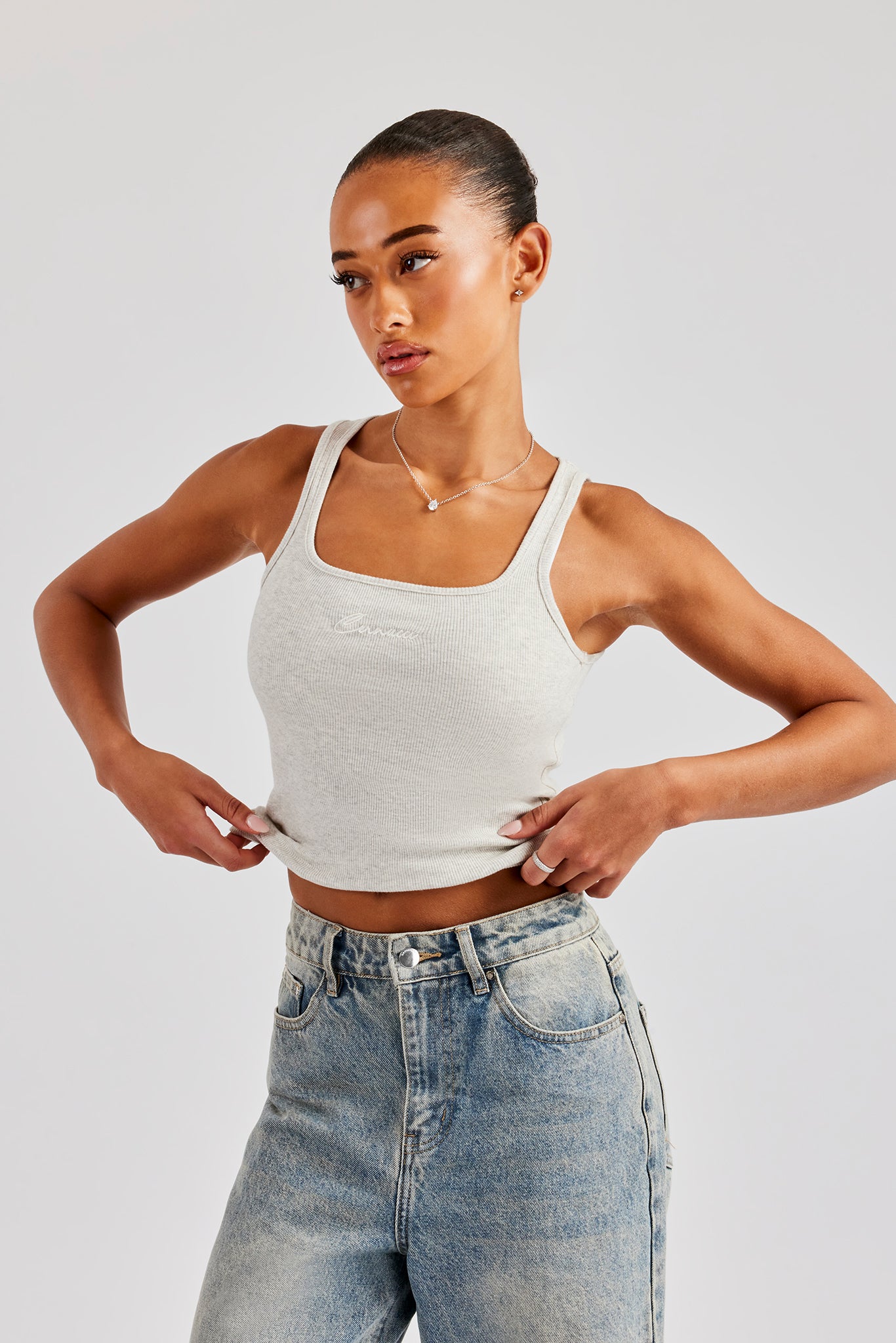 Cernucci Embroidered Vest Top - Grey Marl | Womens Tees & Vests