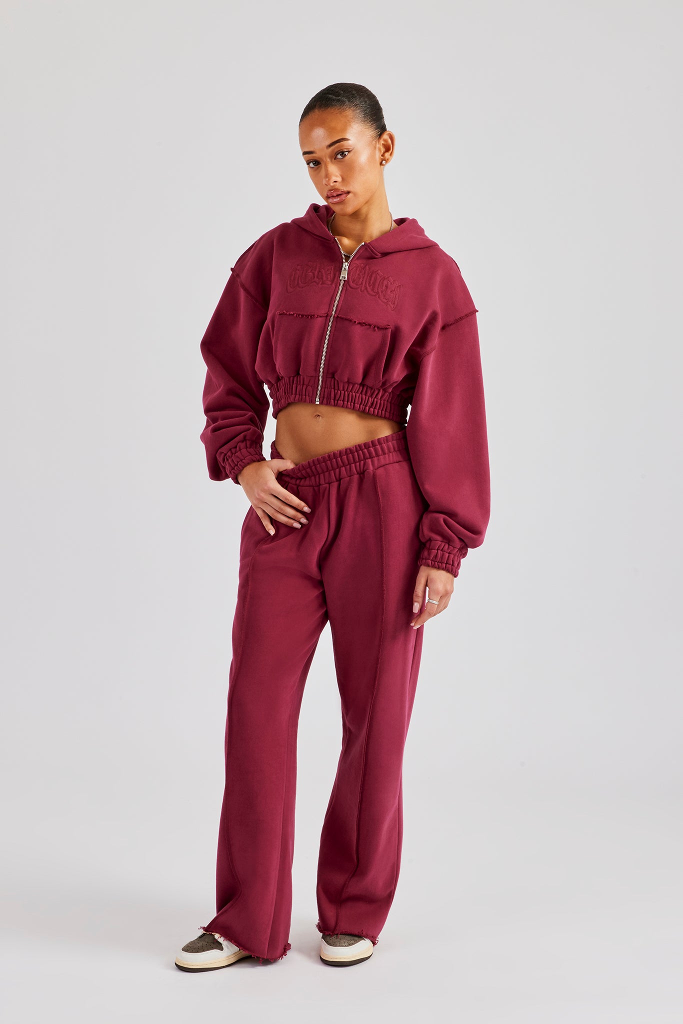 Cropped Exposed Seam Zip Through Tracksuit - Cherry Red | Womens