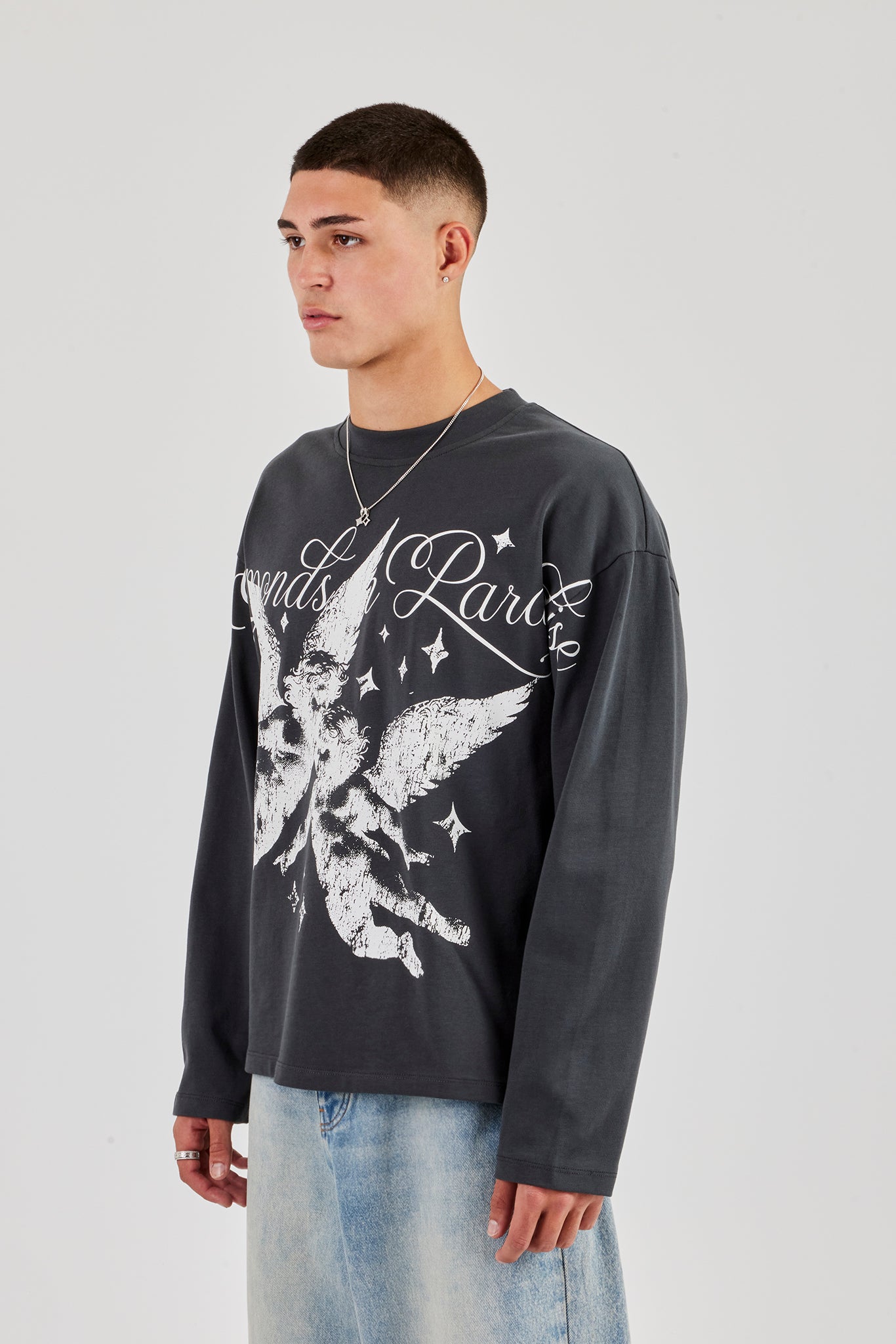 Langarm-T-Shirt „Diamonds In Paradise“ – Anthrazit