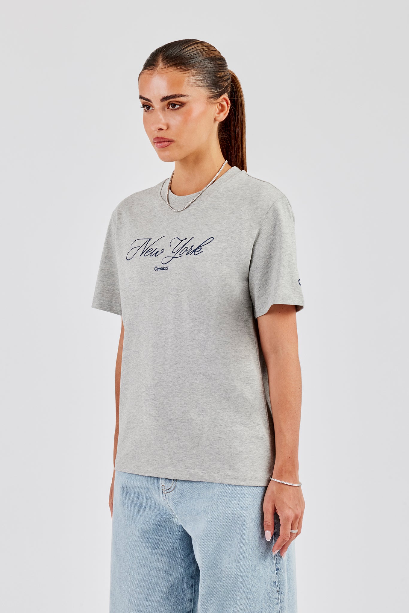 New York Script Regular T-Shirt - Graumeliert