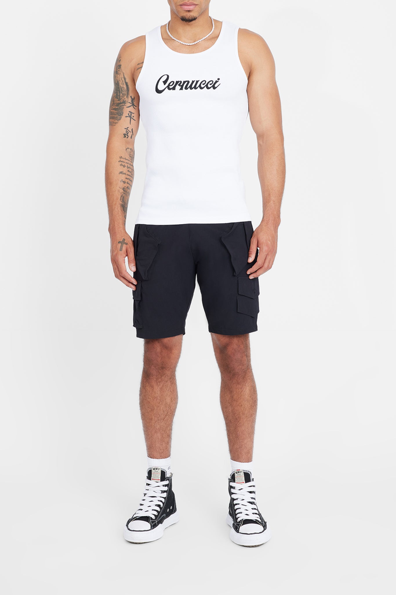 Cernucci – Besticktes Muscle-Fit-Top – Weiß