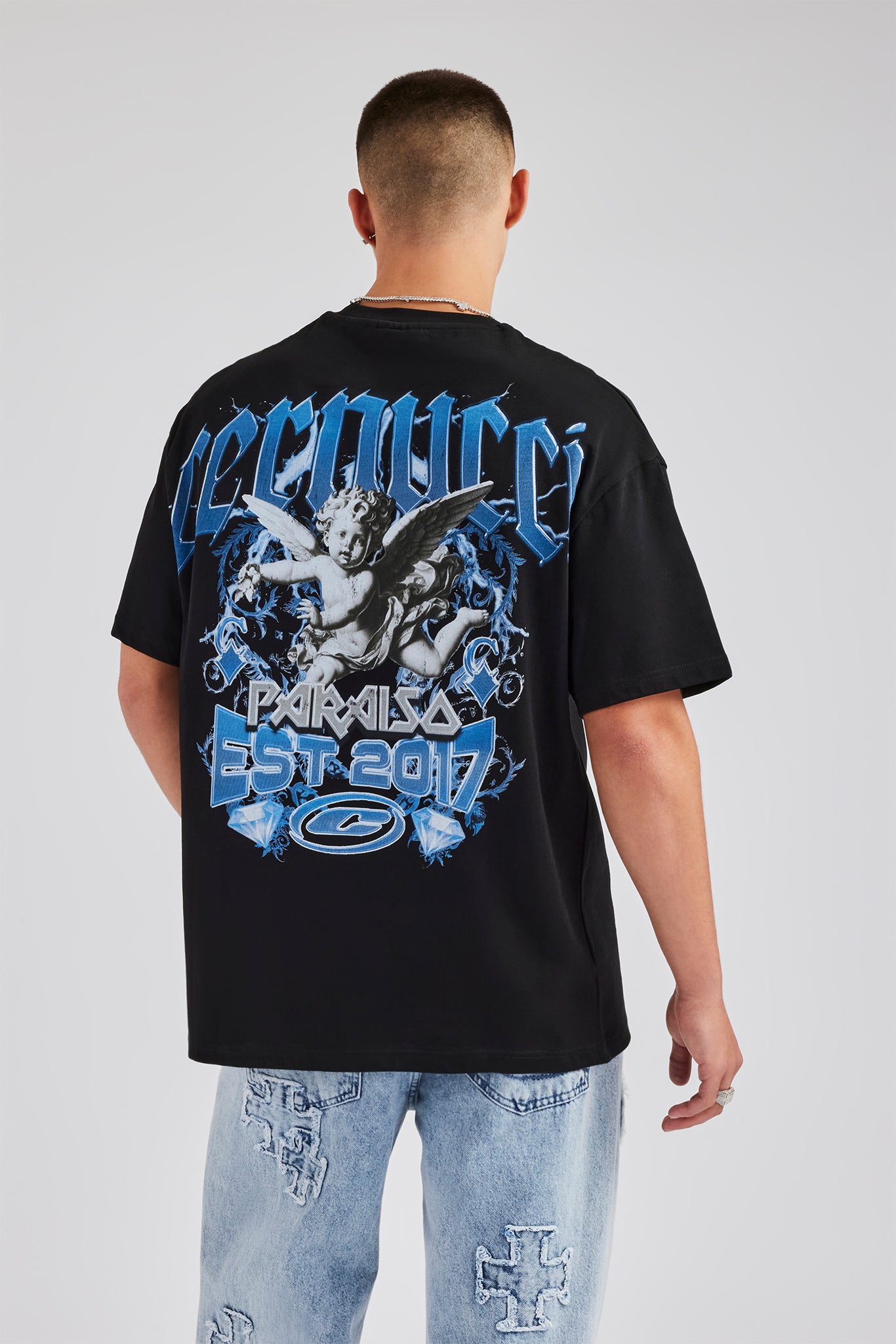 Est 17 Back Graphic Oversized T-Shirt - Black | Mens Tees & Vests