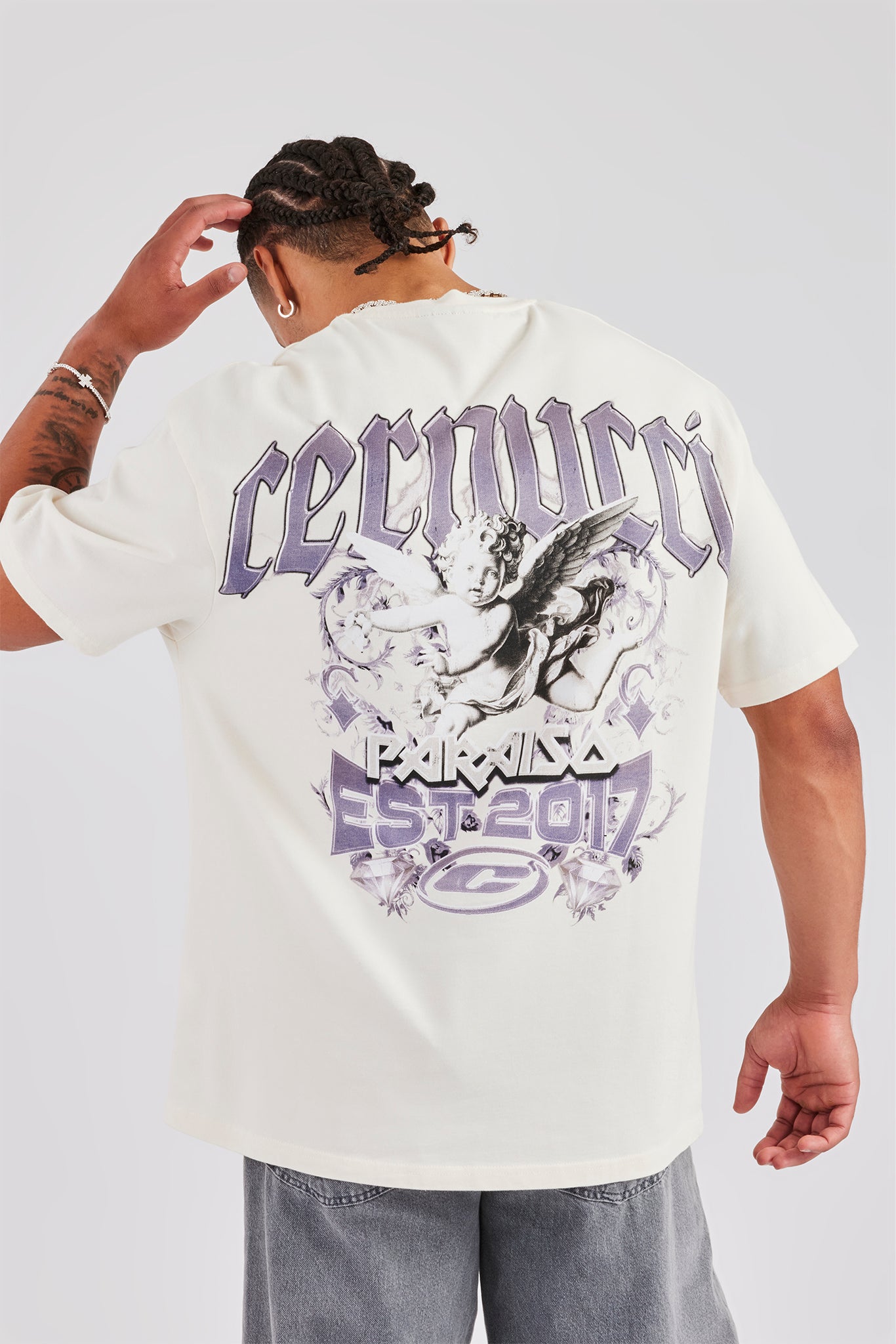Est 17 Back Graphic Oversized T-Shirt - Off White | Mens Tees