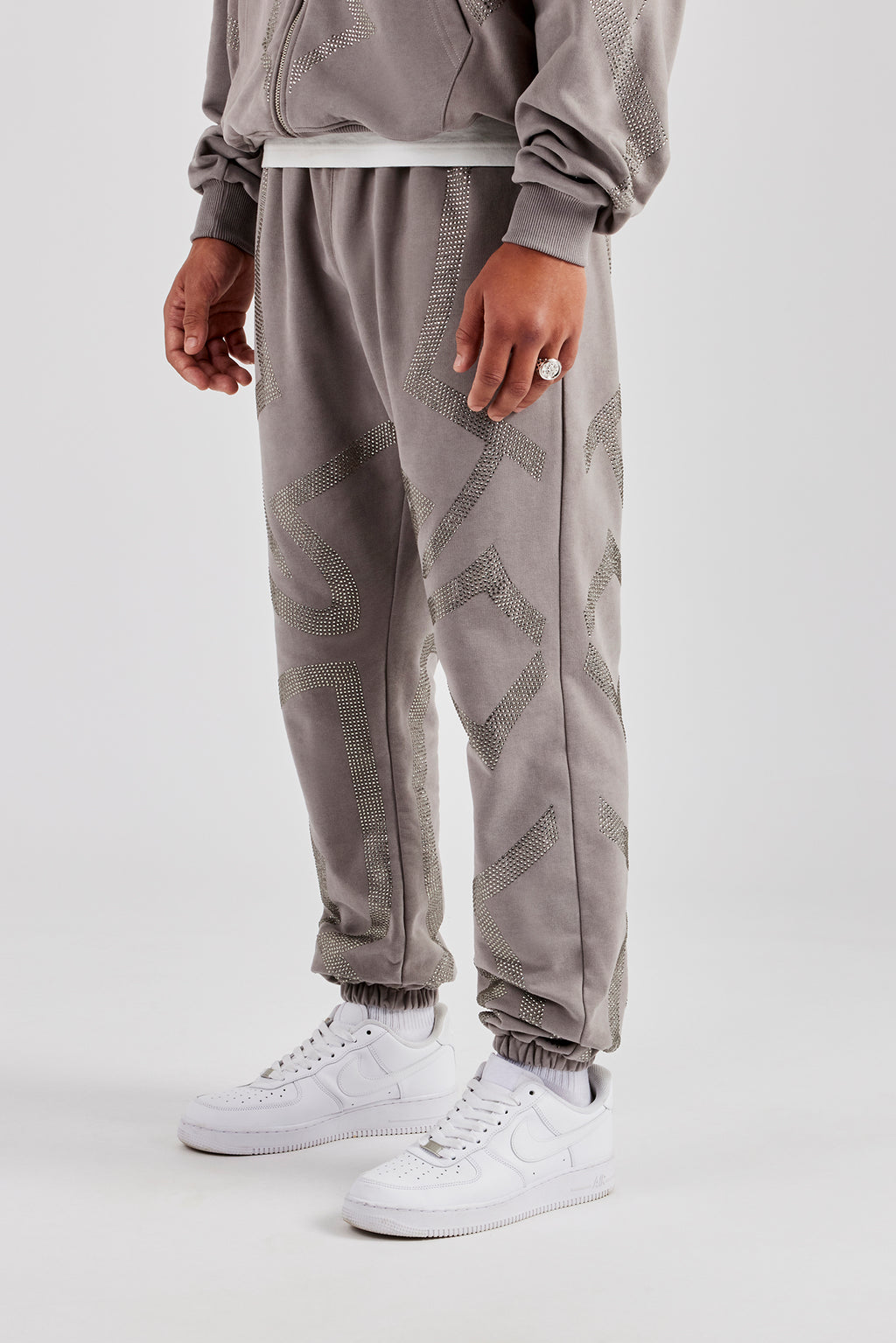 Rhinestone Cross Cuffed Jogger Charcoal Mens Joggers Shop